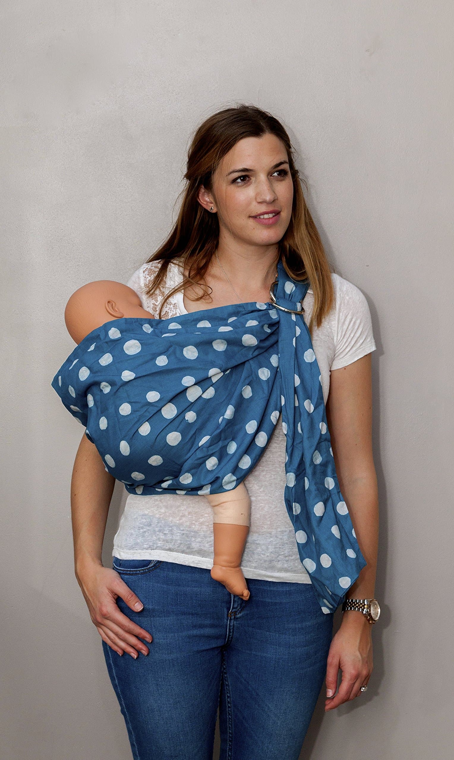 Ethically sourced Handmade Baby Ring Sling (Blue Polka dot)