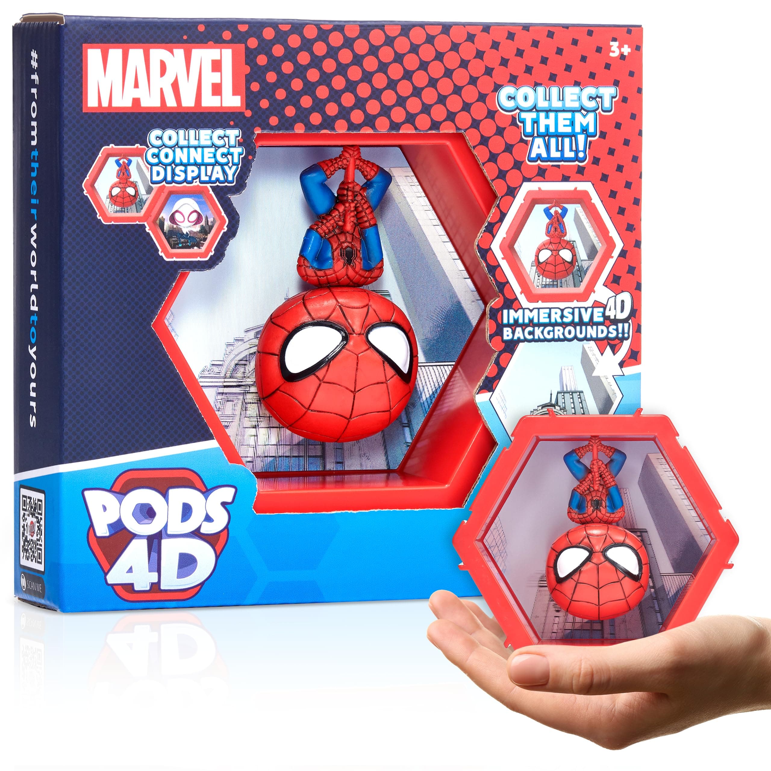 WOW! PODS - 4D Marvel Spider-man, Unique Connectable Collectable Bobble-head figure that Bursts from their World into Yours, Wall or Shelf Display, Marvel Toys and Gifts, Series 1 no. 411