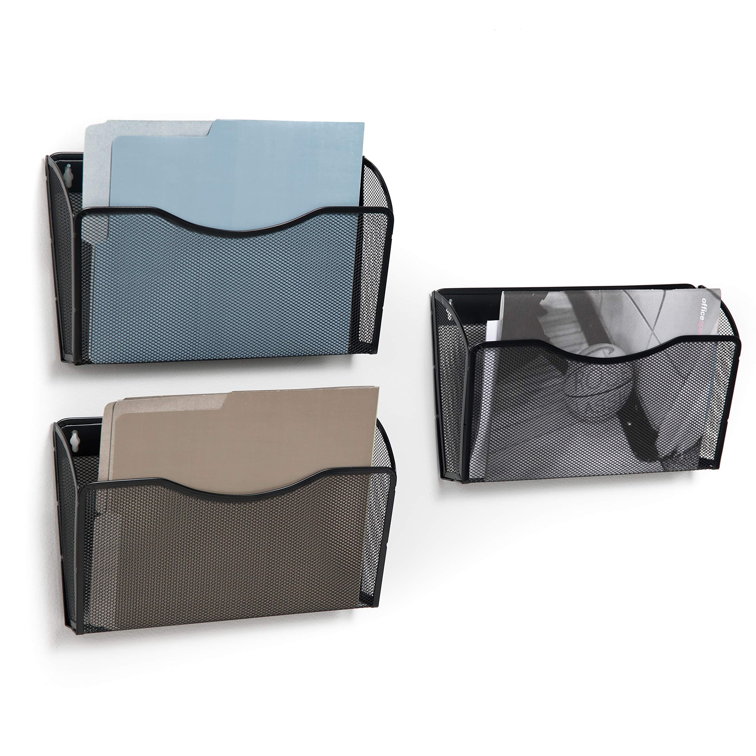 3 Sections Hanging Files Wall Mounted Metal Mesh File Document Organizer Magazine Holder Rack Organizer Racks Multipurpose Use to Display Files, Magazine