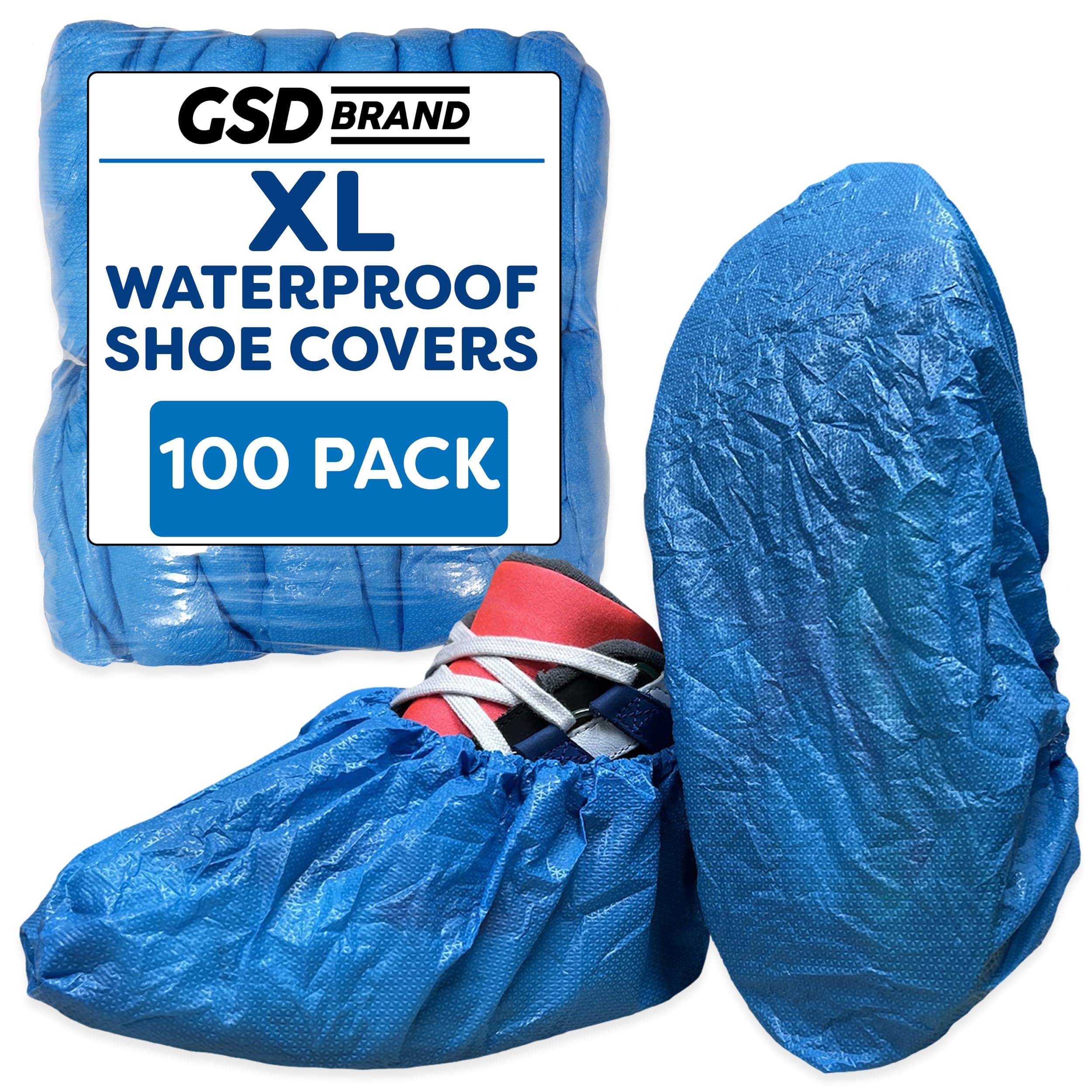 100 Pack Extra Large Blue Disposable Shoe Covers - Non Slip Indoors Reusable Waterproof Shoe Covers Disposable - Indoor Booties with Non Skid Treads - Waterproof Booties for Boots
