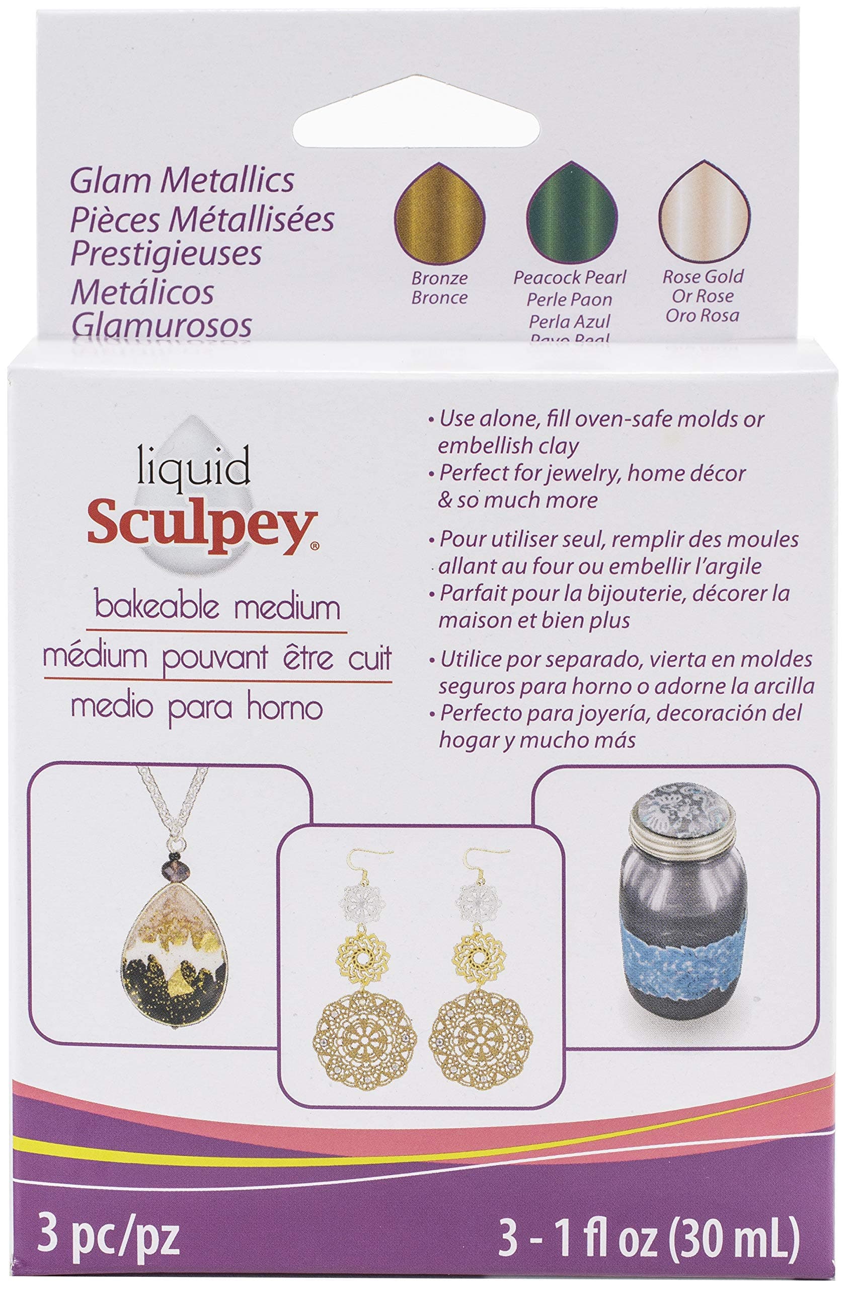 Sculpey Polyform Liquid Multi Pack Glam Metlcs 3pc Gold/Bronze 29 ml ALSGLM1