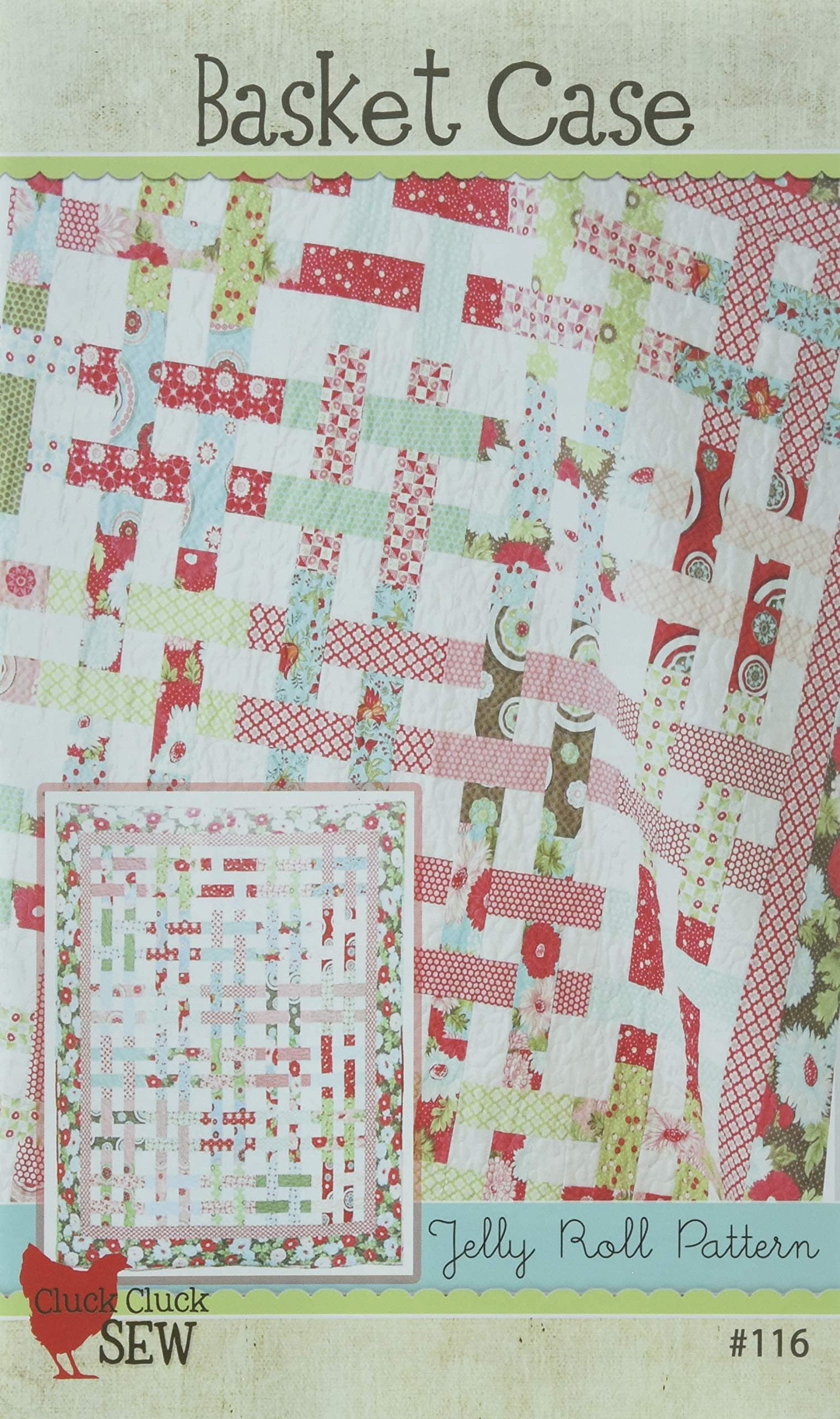 Basket Case Quilt Pattern, Jelly Roll 2.5 Inch Strip Set Friendly, 61 Inch by 71 Inch Finished Size