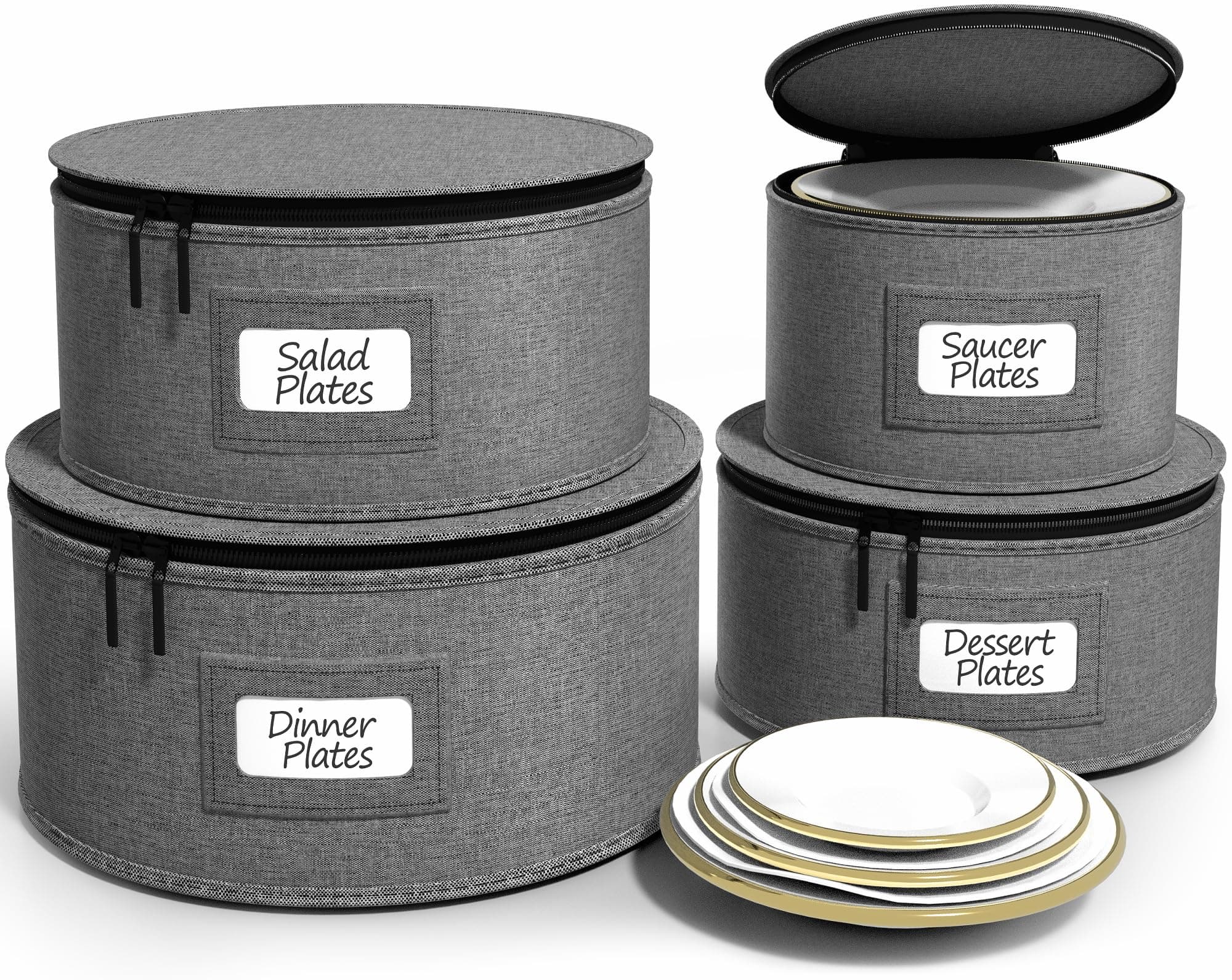 Sorbus China Storage Containers - Hard Shell Dish Storage Containers for Organizing, Moving Supplies, Party - 4 Stackable Plate Carrier Set for Dinnerware, Plate Organizer with Felt Plate Protector