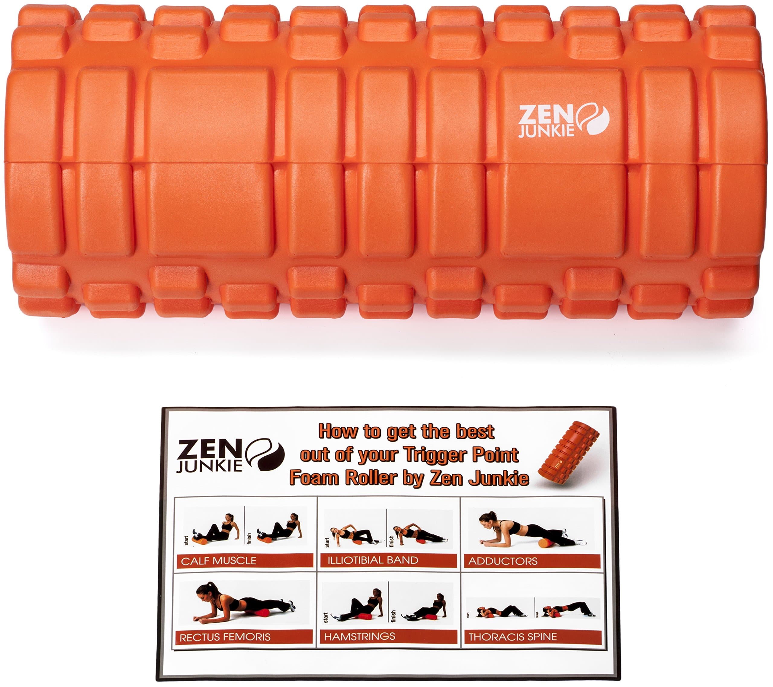 PREMIUM TRIGGER POINT FOAM ROLLER by ZEN JUNKIE Offers Deep Tissue Massage & Myofascial Release , Promotes Circulation , Reduces Soreness & Injuries. Ideal Best Trigger Point Foam Roller by Zen Junkie, Offers Deep Tissue Massage and Myofascial Release, Promotes Circulation , Reduces Soreness and. injuries. For Runners & Athletes , Effective on Lower & Upper Back , Shoulders, Neck , Arms ,Hips , Hamstrings and Legs.
