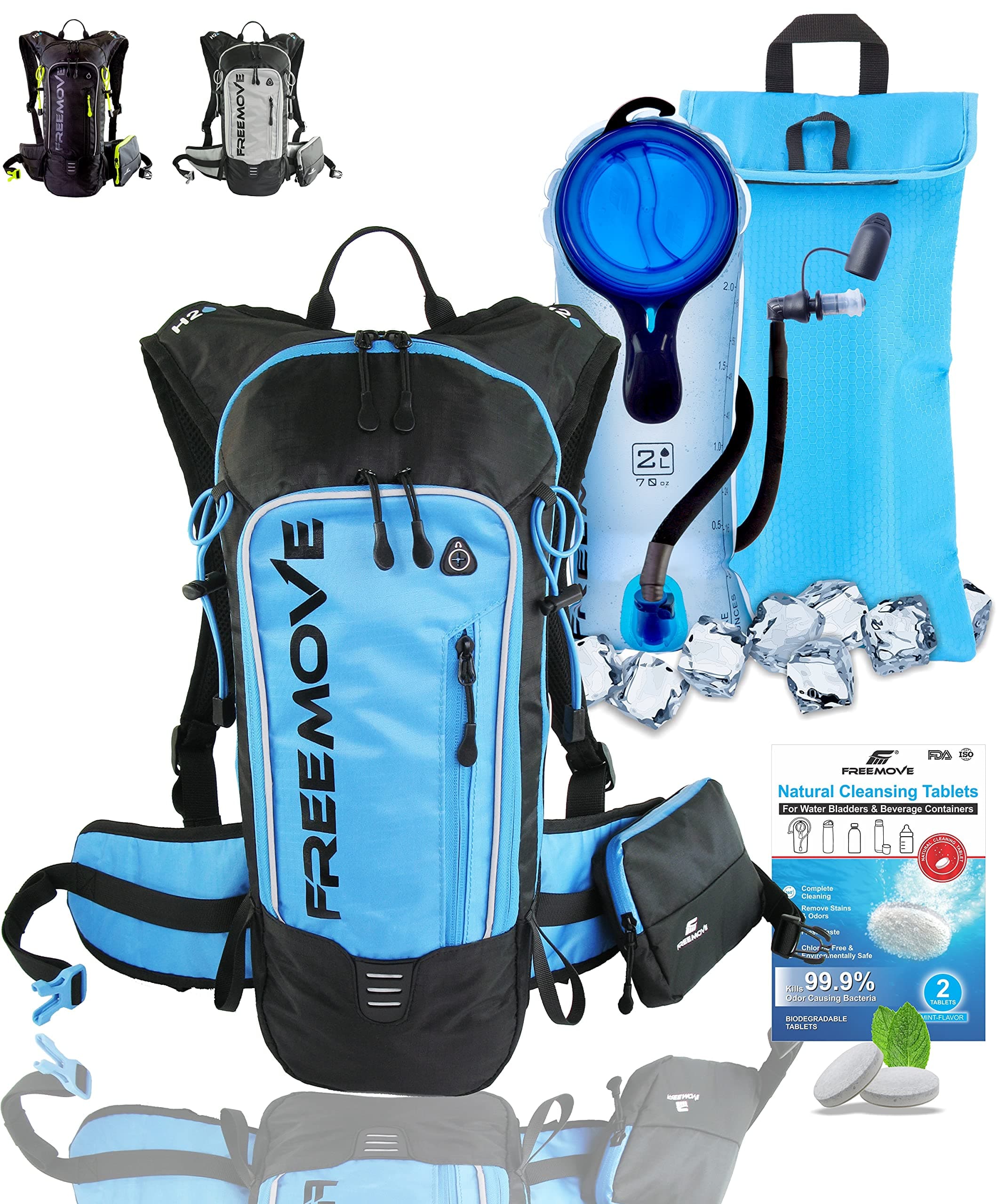FREEMOVE Hydration Pack Backpack - Water Stays Cool 5 Hours with 2L Hydration Bladder and Cooler Bag | Fully Adjustable, Multiple Pockets | 10L Overall Storage Capacity | Hiking, Running, Cycling, MTB