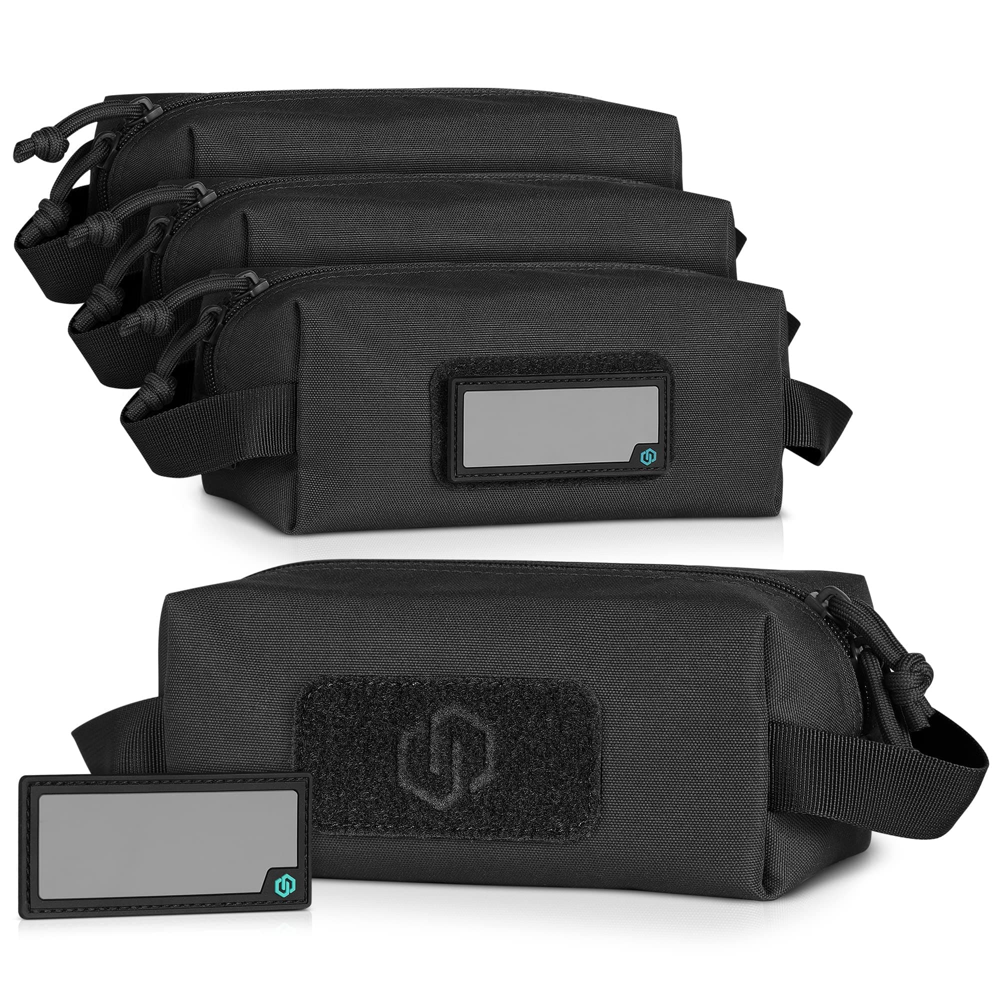 Savior Equipment Loose Sacs 4-Pack Tactical Ammo Pouch Firearm Ammunition Carrier Bag, ID Patches Included, Rifle Carbine Pistol Revolver Ammos Transportation Soft Case Hunting Shooting Range Gear