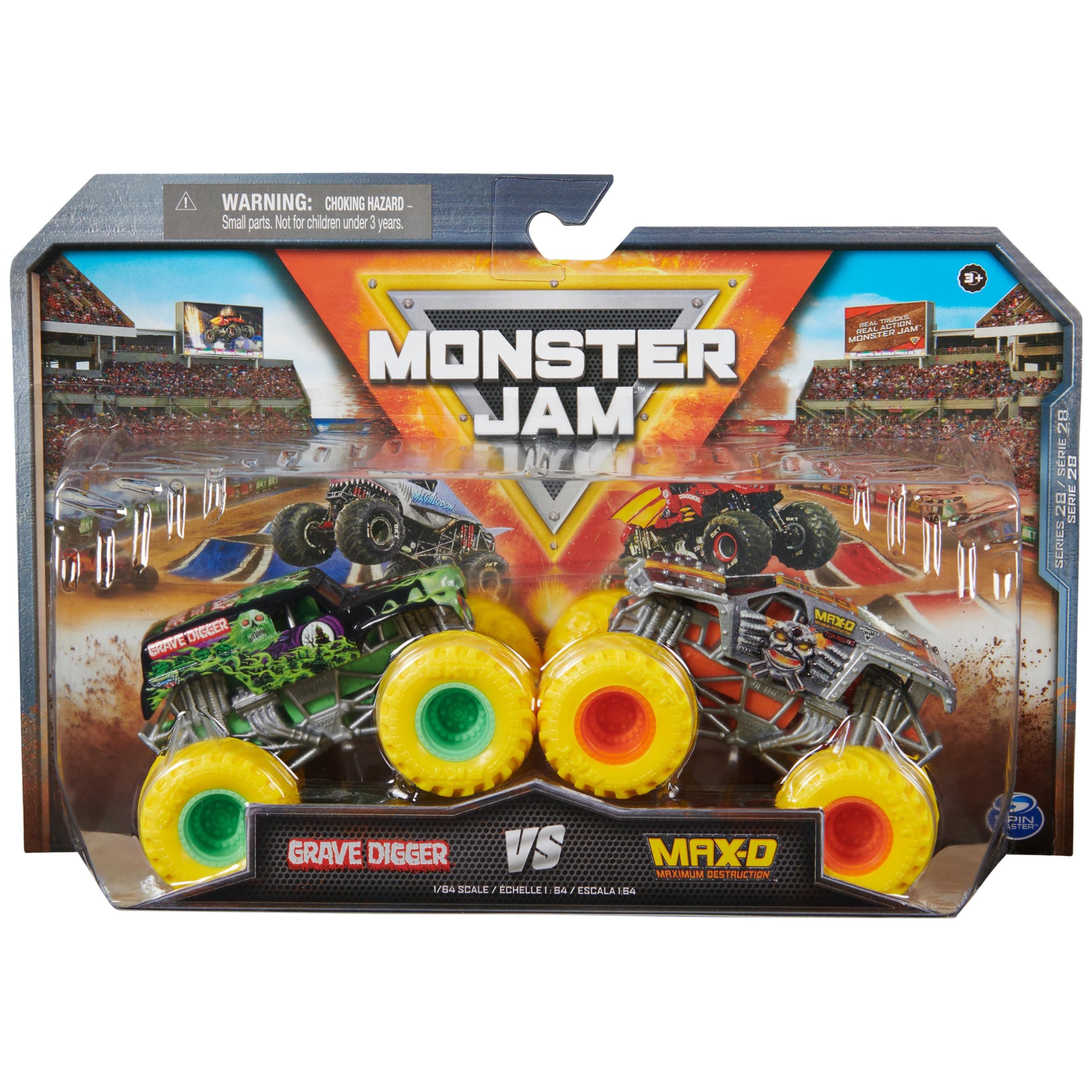 Monster Jam, Official Grave Digger Vs. Max D Die-Cast Monster Trucks, 1:64 Scale, Kids Toys for Boys Ages 3 and up