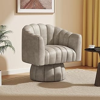 Dewhut Swivel Accent Chair, 360° Swivel Barrel Chair with Armrest, Faux Leather Upholstered Single Sofa Reading Chair for Living Room,Bedroom,Waiting Room(Dark Almond)