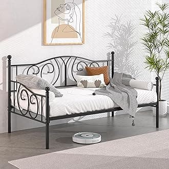 Metal Daybed Frame Multifunctional Platform Bed Sofa Mattress Foundation with Classic Headboard, Twin, Black