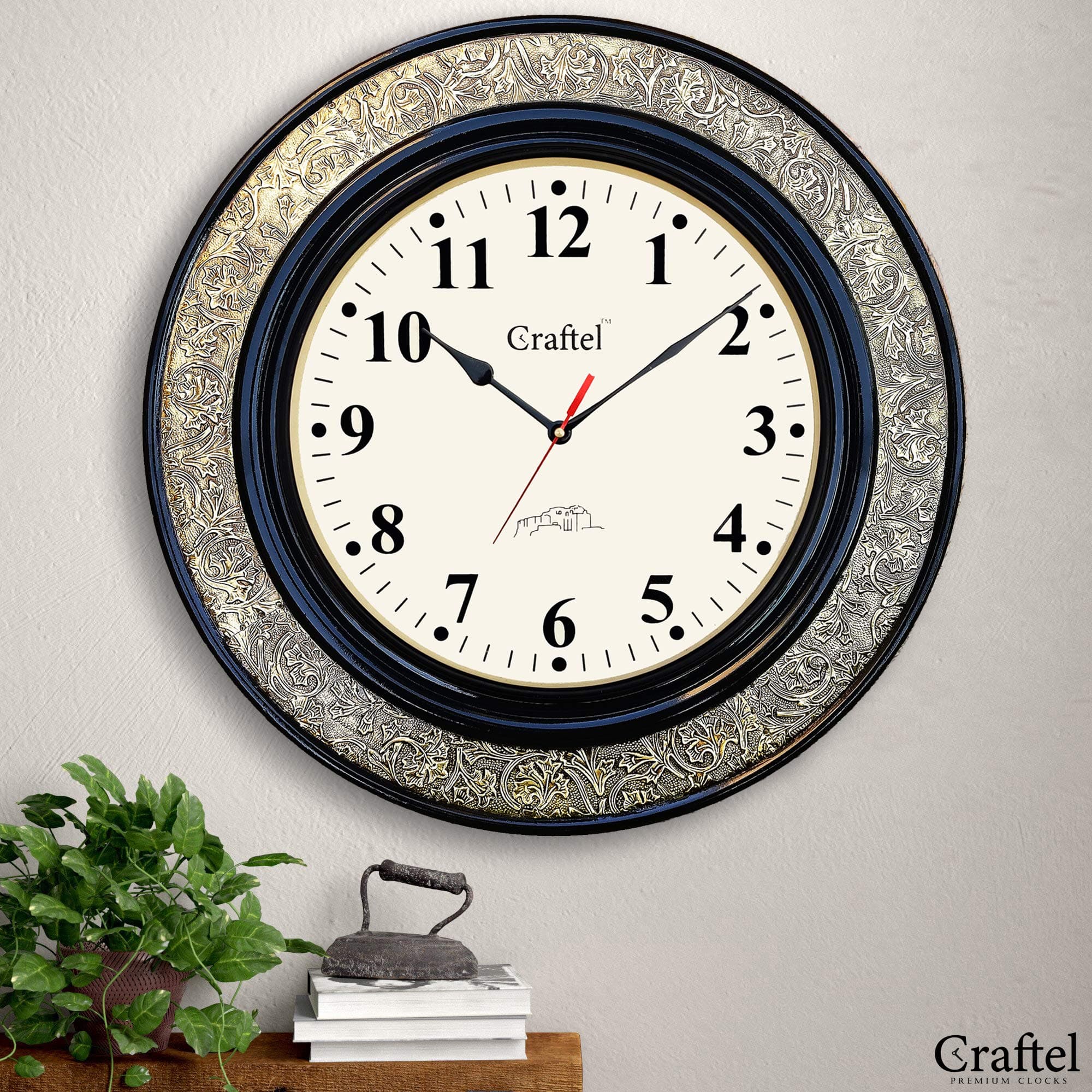 Craftel Brass Embossed Analog Wall Clock Round Vintage Clock