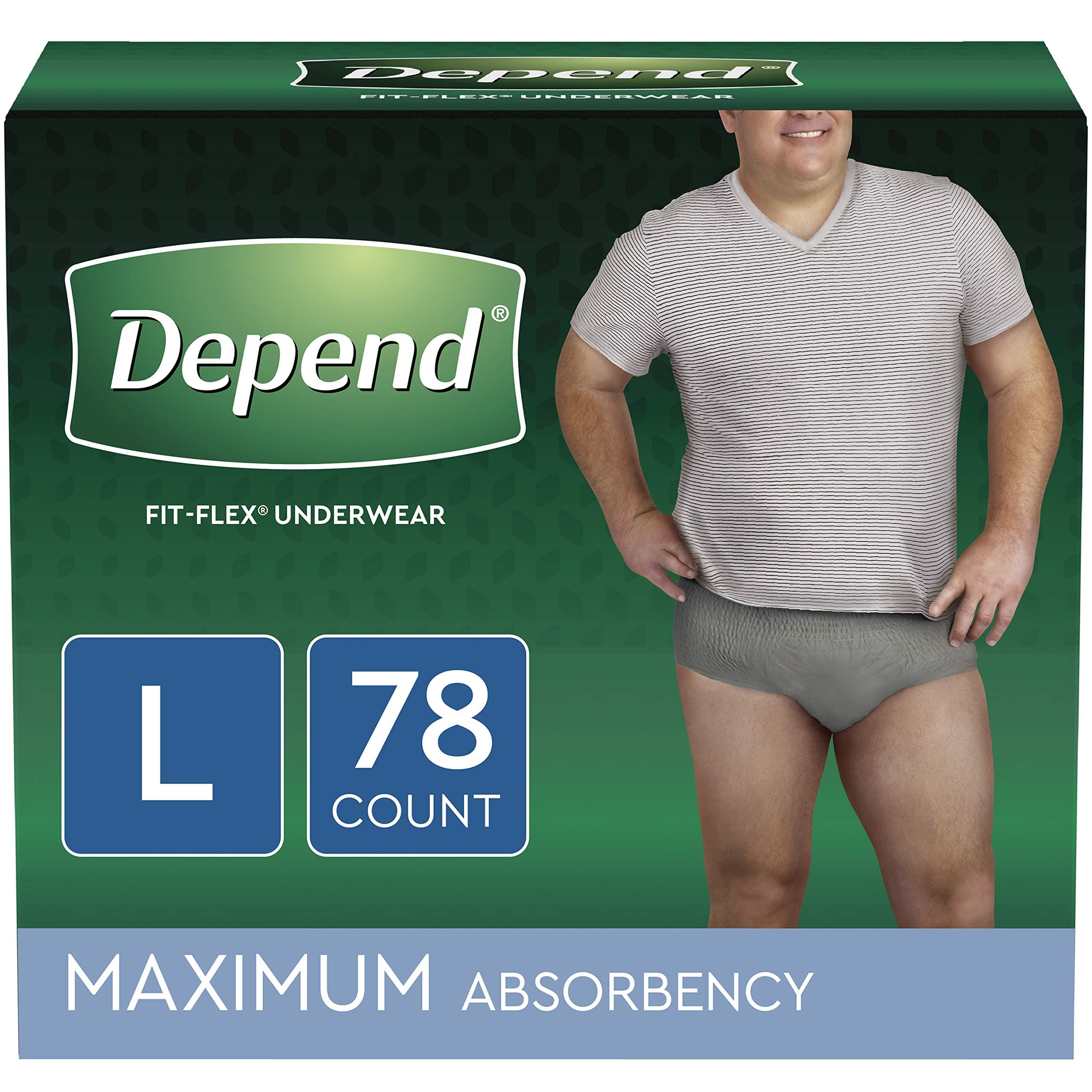 Depend FIT-FLEX Incontinence Underwear for Men, Maximum Absorbency, Disposable, L, 78 Ct