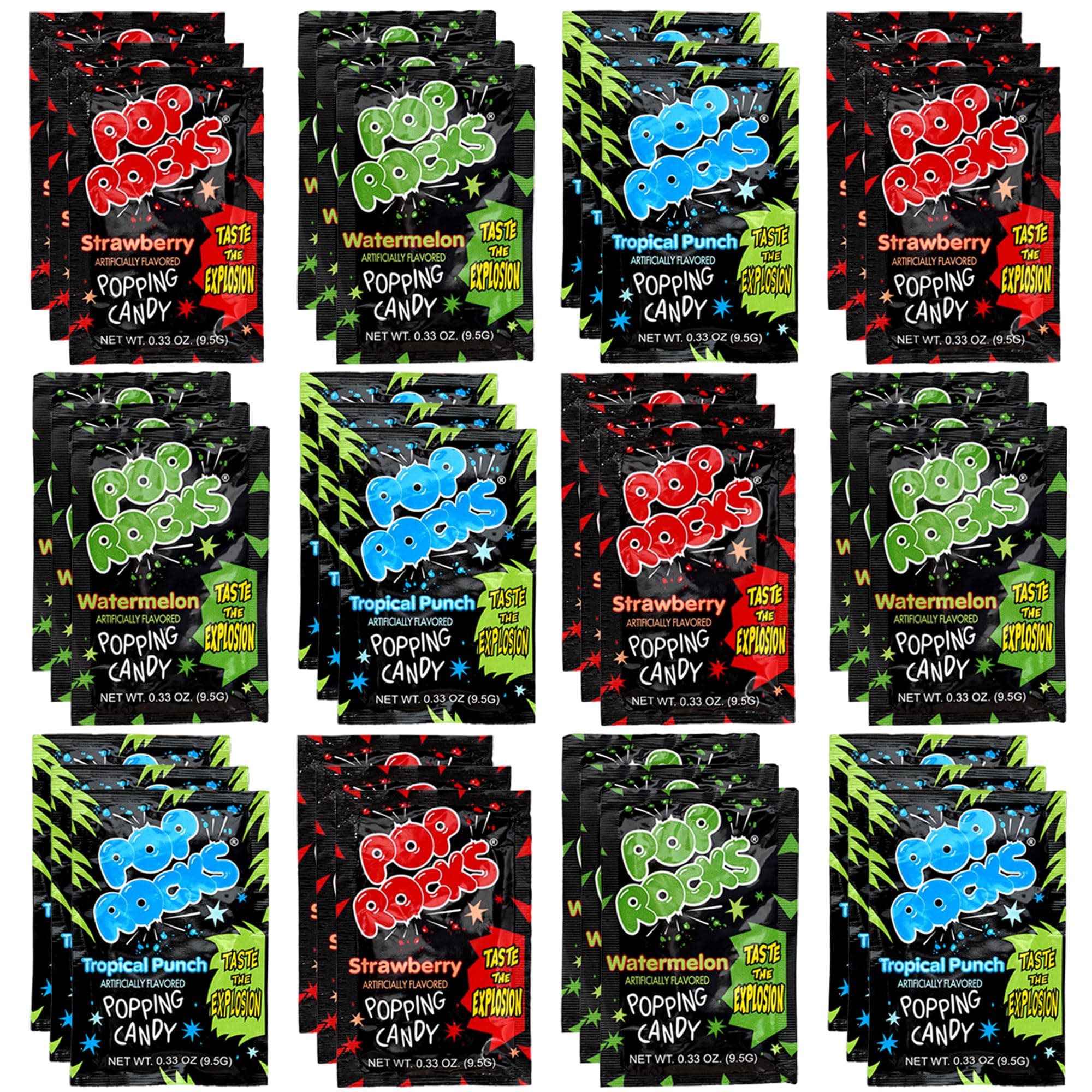 Pop Rocks Candy 36 Pack, 12 Flavors of Each - Watermelon, Strawberry, Tropical Punch