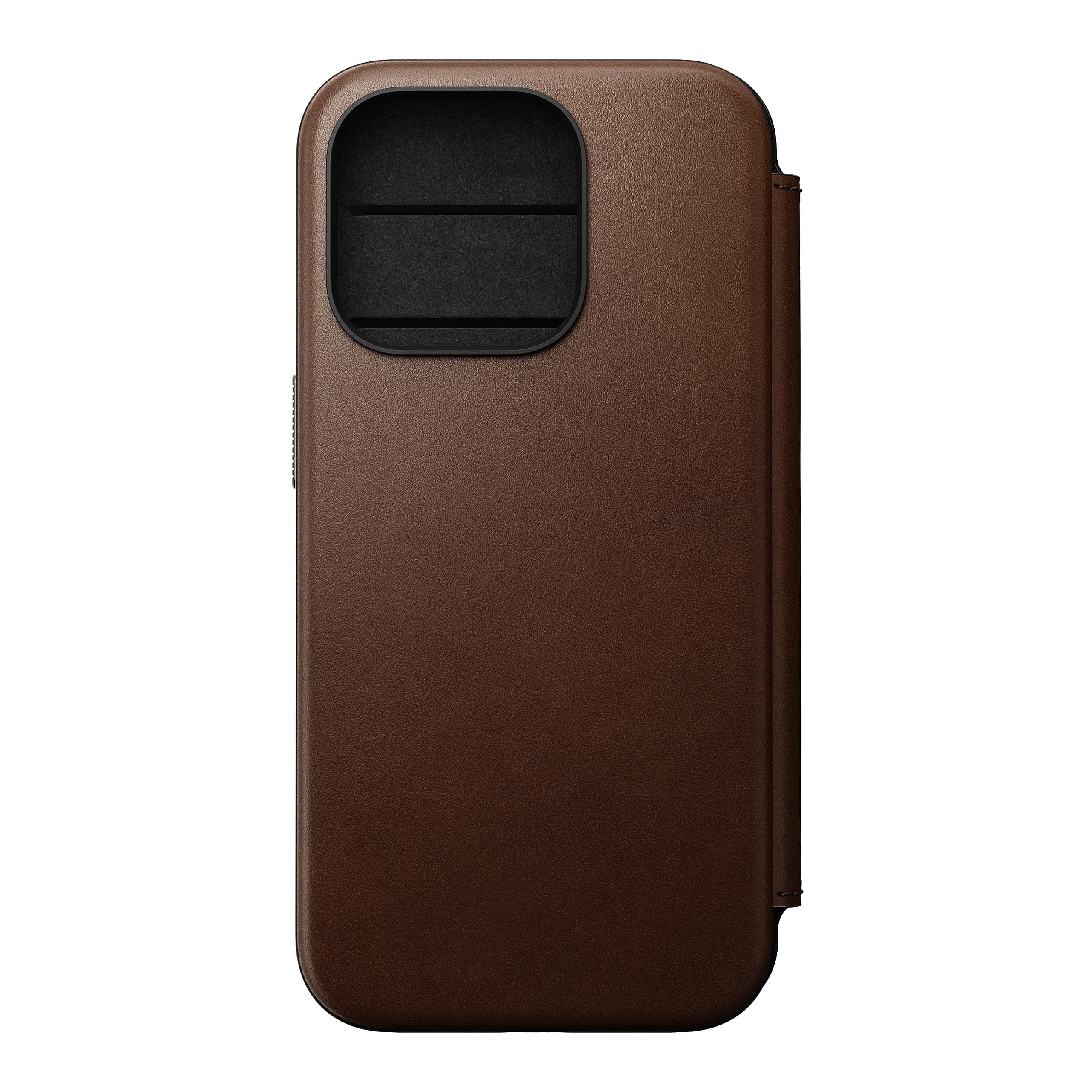 Nomad Modern Leather Folio for iPhone 15 Pro Case Compatible with MagSafe & Wireless Charging Leather Wallet Case, 3 Card Slots. 360° Protective Bumper - Brown