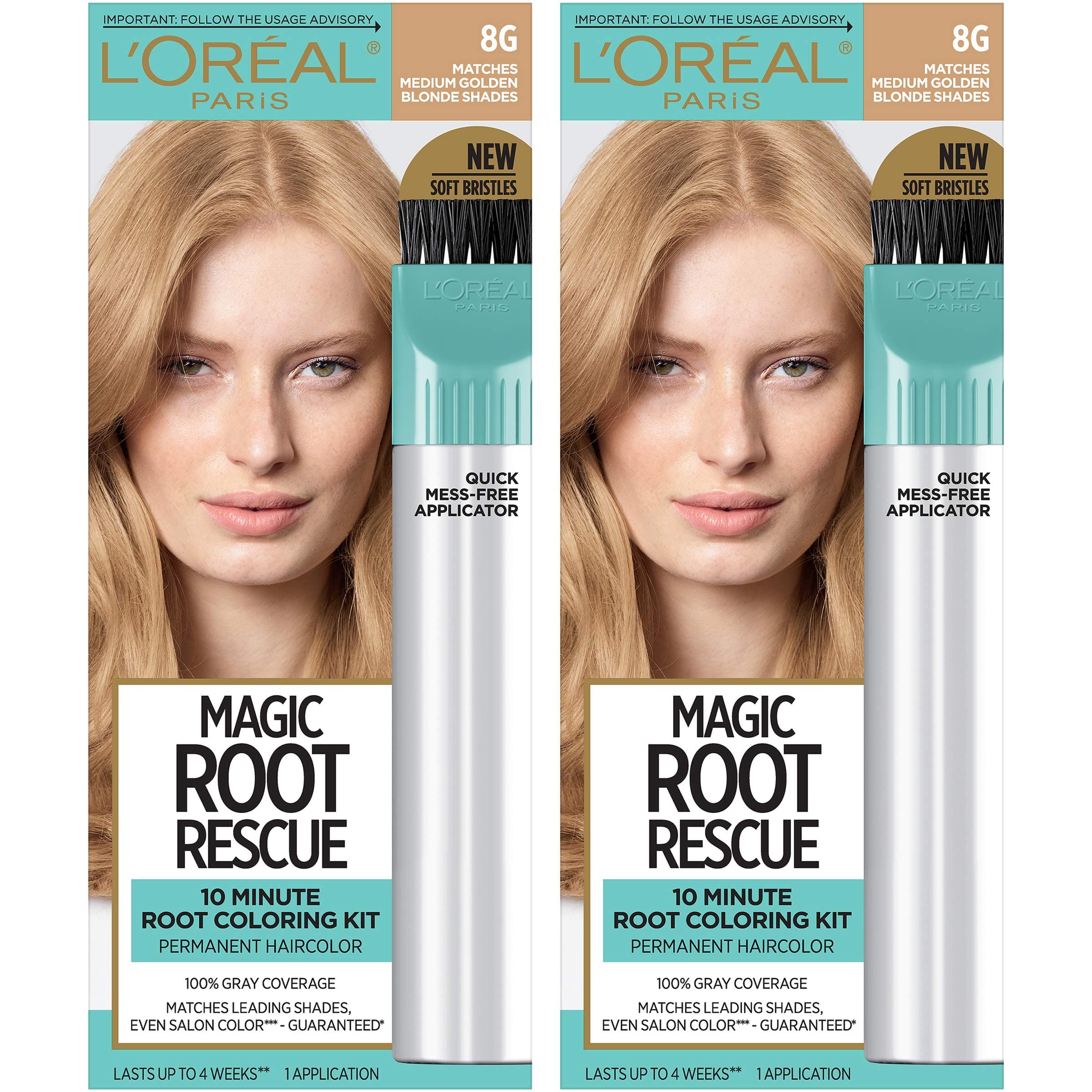 Magic Root Rescue 10 Minute Root Hair Coloring Kit, Permanent Hair Color with Quick Precision Applicator, 100% Gray Coverage, 8G Medium Golden Blonde, 2 count