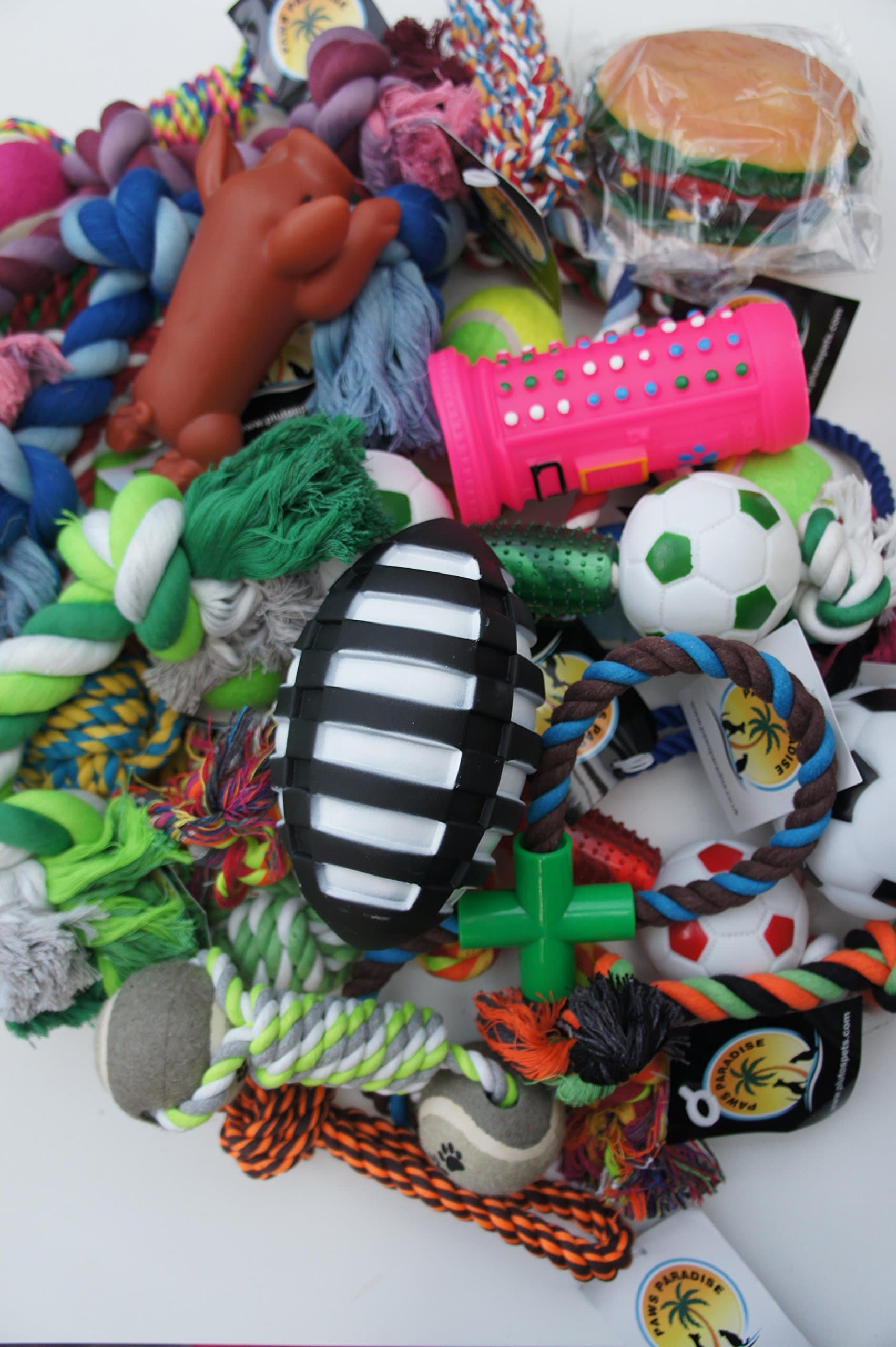 BULK ASSORTED PET DOG SQUEAKY CHEW ROPE BALL RUBBER LARGE TOYS X 10 DOG TOYS