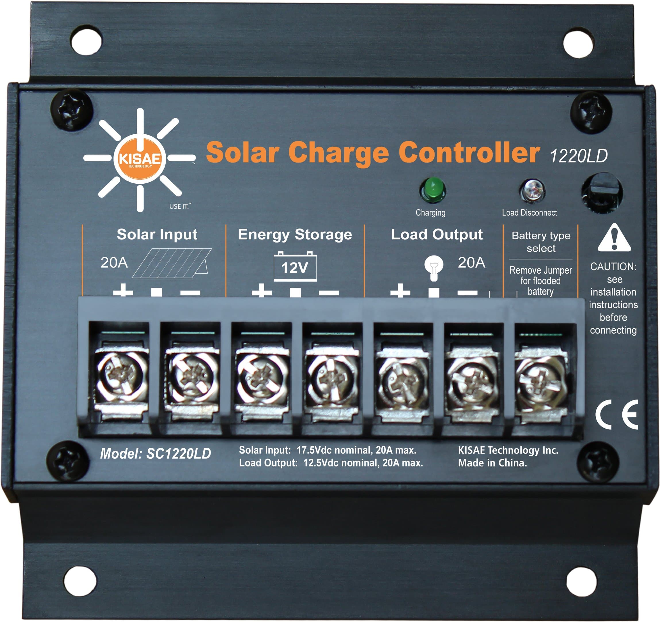 KISAE Technology SC1220LD 20 Amp Solar Charge Controller with Load Disconnect