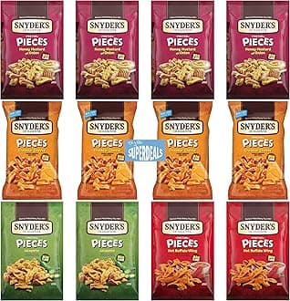 Snyder's of Hanover Pretzel Pieces Family Favorite Bundle – 12-Pack (2.25 oz each) – 4 Honey Mustard & Onion, 4 Cheddar Cheese, 2 Jalapeno, 2 Hot Buffalo Wings – Includes Mystery Gift bundeld by SUPERDEALS – Perfect for Parties, Movie Nights, & Snack Lovers