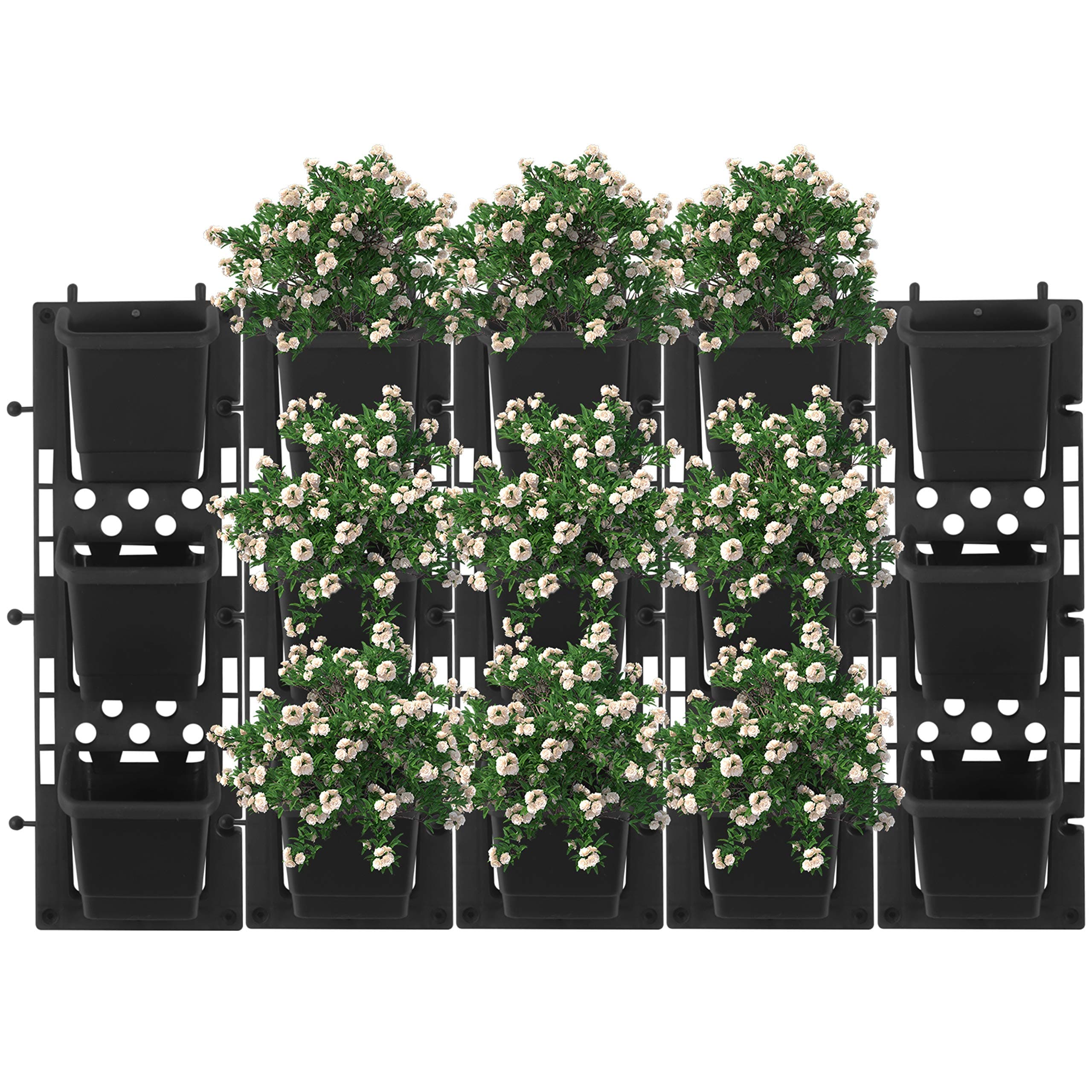 Livzing Polypropylene Vertical Wall Garden Hanging 5 Panel with 15 Planter Pots (Black), 15 Pieces