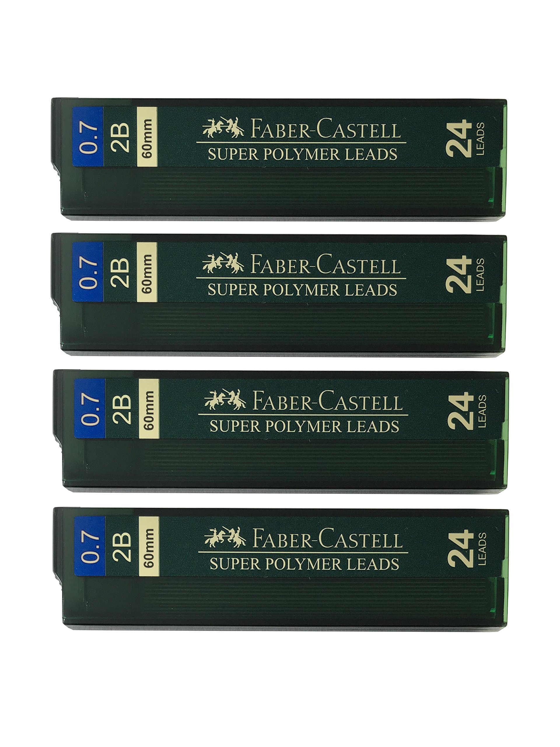 Faber-Castell 0.7mm 2B Super Polymer Premium Strong Dark Smooth Leads Mechanical Pencil Lead Refills For All 0.7 mm Mechanical Pencils (4 Tubes, 24 Leads Per Tube - Total 96 leads)