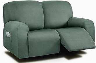ULTICOR Reclining Loveseat Slipcover, 48" - 65" L, 6-Piece Yarn Dyed Loveseat Reclining Sofa Covers, 2 seat Loveseat Recliner Cover, Thick, Soft, Washable (Retro Green)