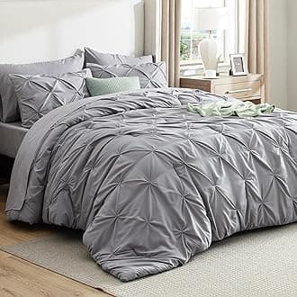Bedsure King Size Comforter Set - Bedding Sets King 7 Pieces, Pintuck Bed in a Bag Grey Bed Set with Comforter, Sheets, Pillowcases & Shams