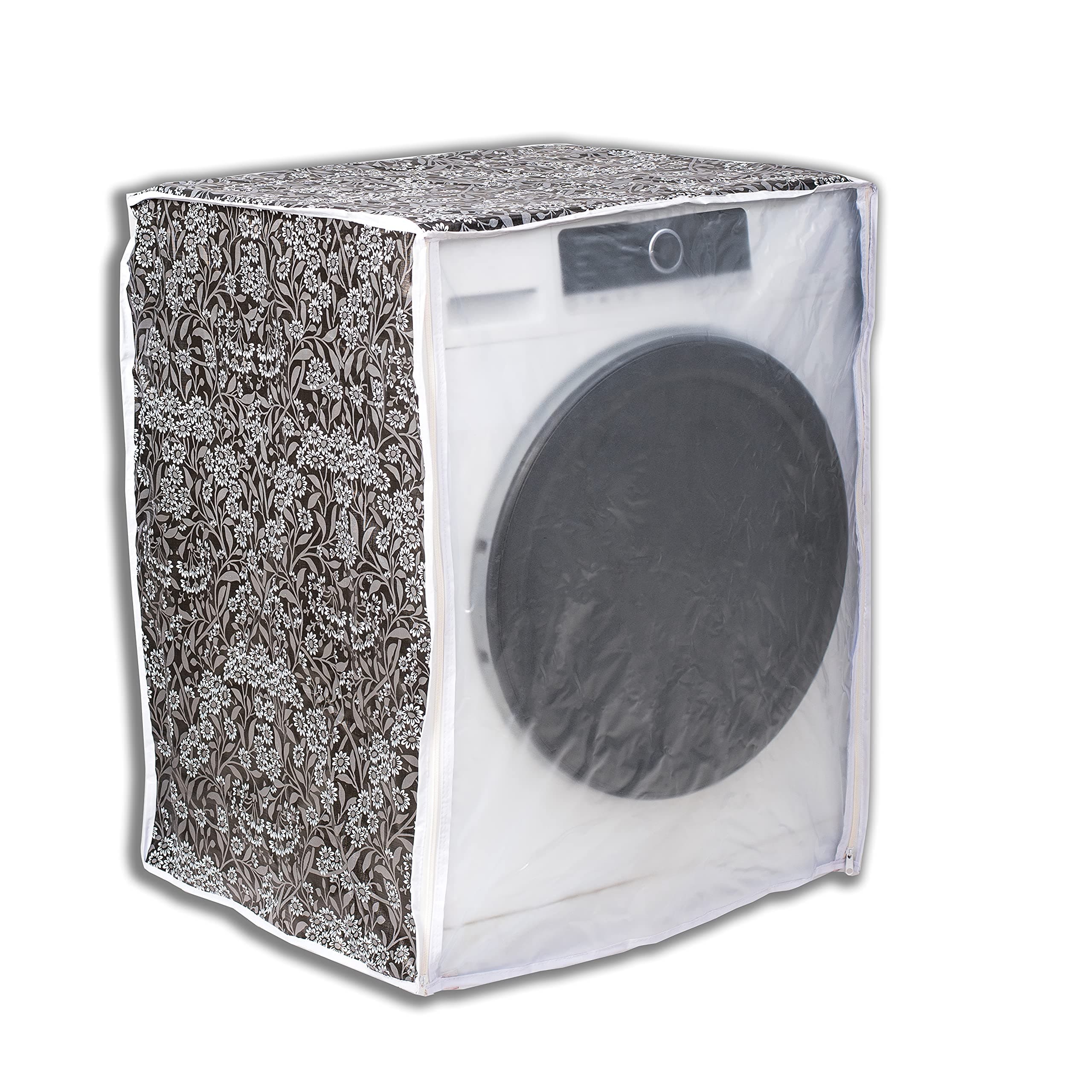 Classic® Front Load Washing Machine Cover Suitable for LG 5.5 Kg, 6 Kg, 6.5 Kg (50cmsX63cmsX81cms, Black Flower)