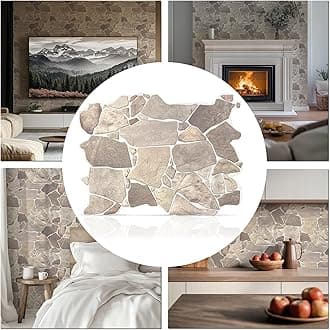 CONCORD WALLCOVERINGS ™ Retro-Art 3D Wall Panels, Pack of 6, Wild Stone in Brown Beige Grey, PVC, 17.5" x 23.75", Cover 17.31 sq.ft. 563WB