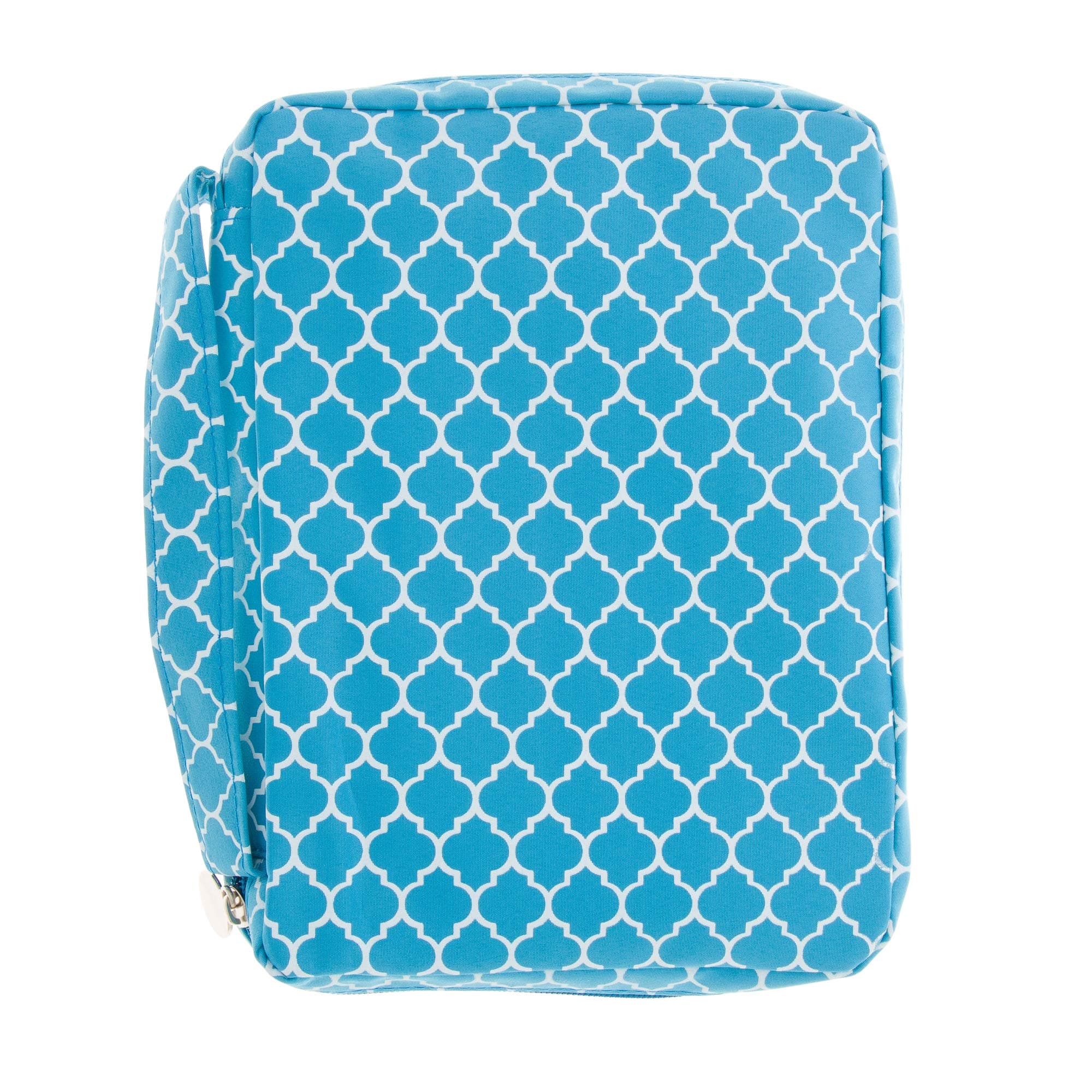 Compact Bible Cover with Carrying Handle, Book Protector with Pocket Colorful Trellis Bible Carrying Case with Zipper and Pen Holder for Women, Teens, Girls, Females (Aqua)