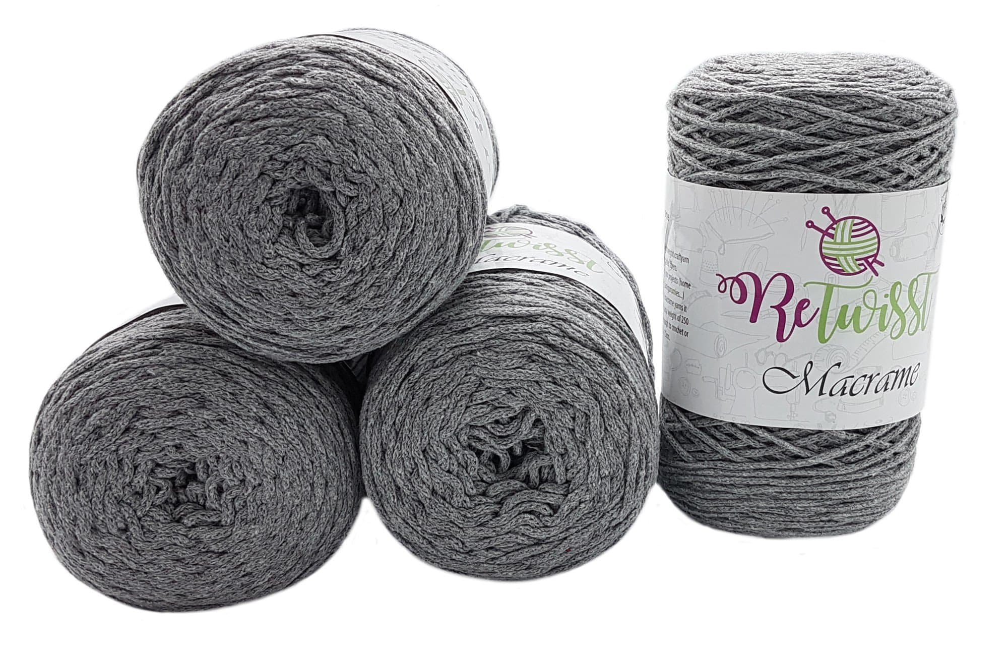 Macrame 1,000 g string 4 x 250 Gram Balls Total 1000 m in Length Crochet Yarn Yarn To Choose From dark grey