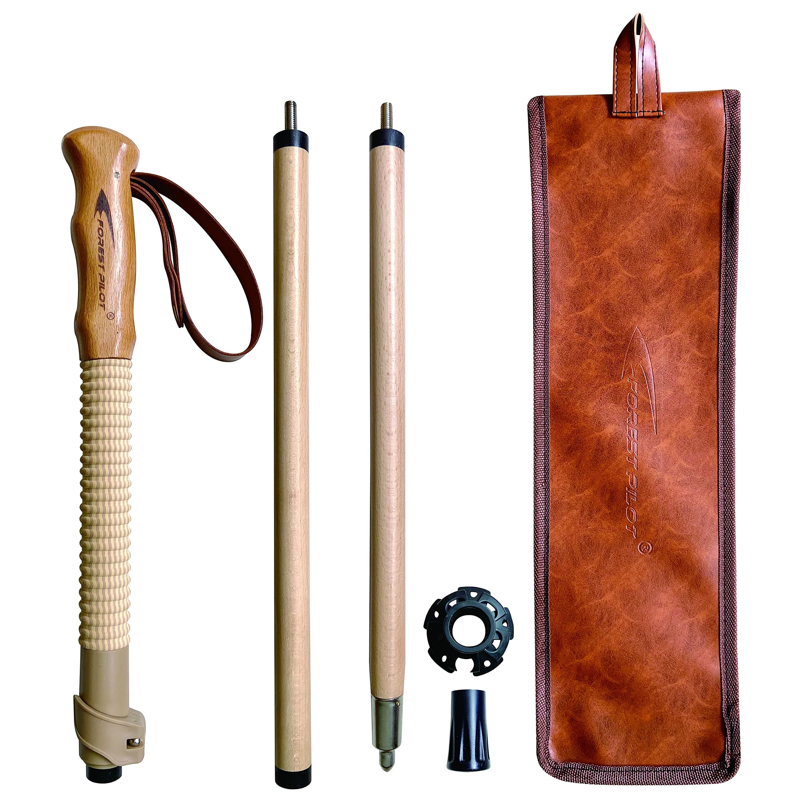 – FOREST PILOT Trekking Poles- 1-pc Pack - Adjustable Hiking or Walking Stick –Strong, Natural Beech wood - Quick Adjust Flip-Lock - Beech wood Grip, Leather Strap