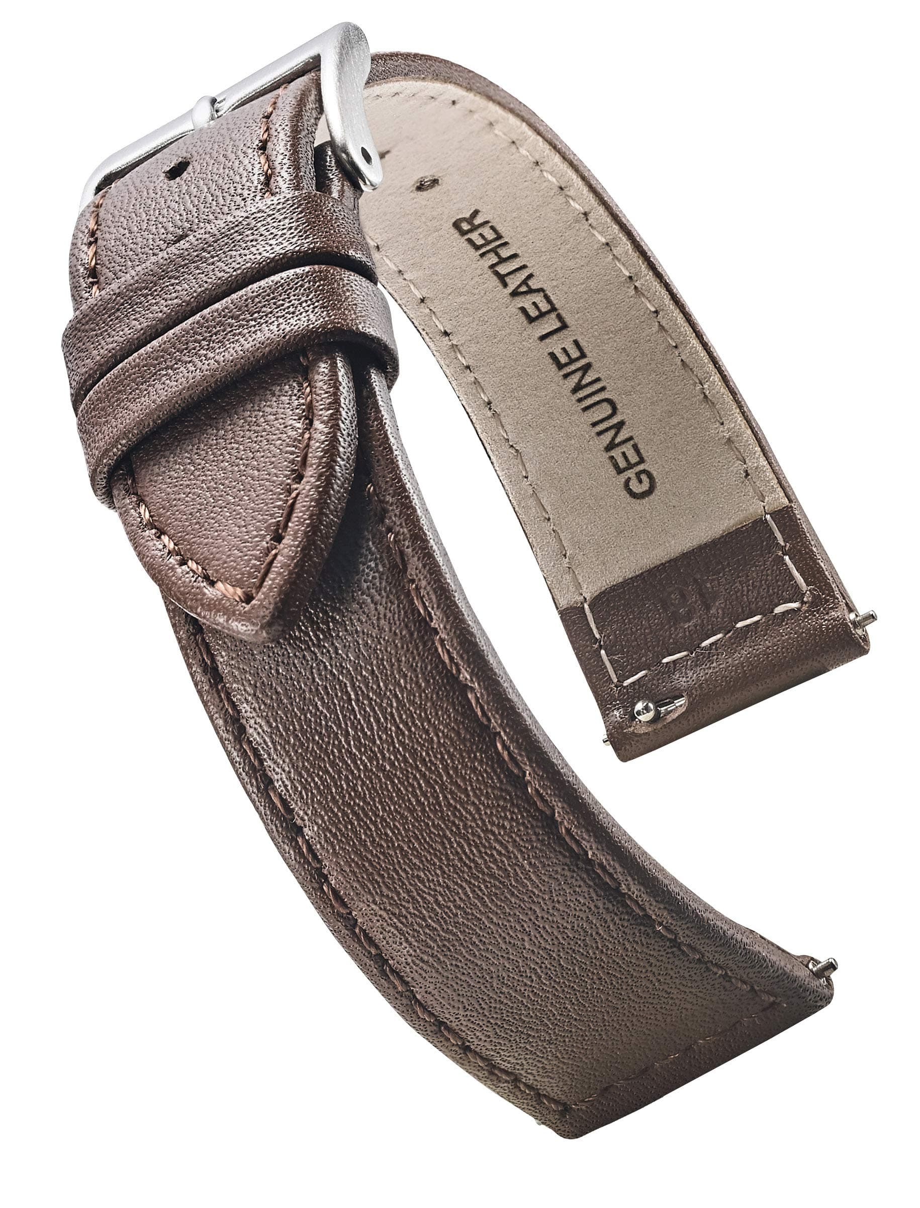 STUNNING SELECTIONAlpine flat Stitched Genuine Leather Watch strap with Quick Release Spring Bars - Brown - 16 mm