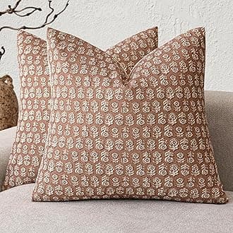 Foindtower Set of 2 Decorative Vintage Floral Print Throw Pillow Covers Neutral Farmhouse Cushion Covers Boho Home Decor for Sofa Couch Chair Bedroom Living Room Outdoor,22×22 Inch,Light Orange Brown