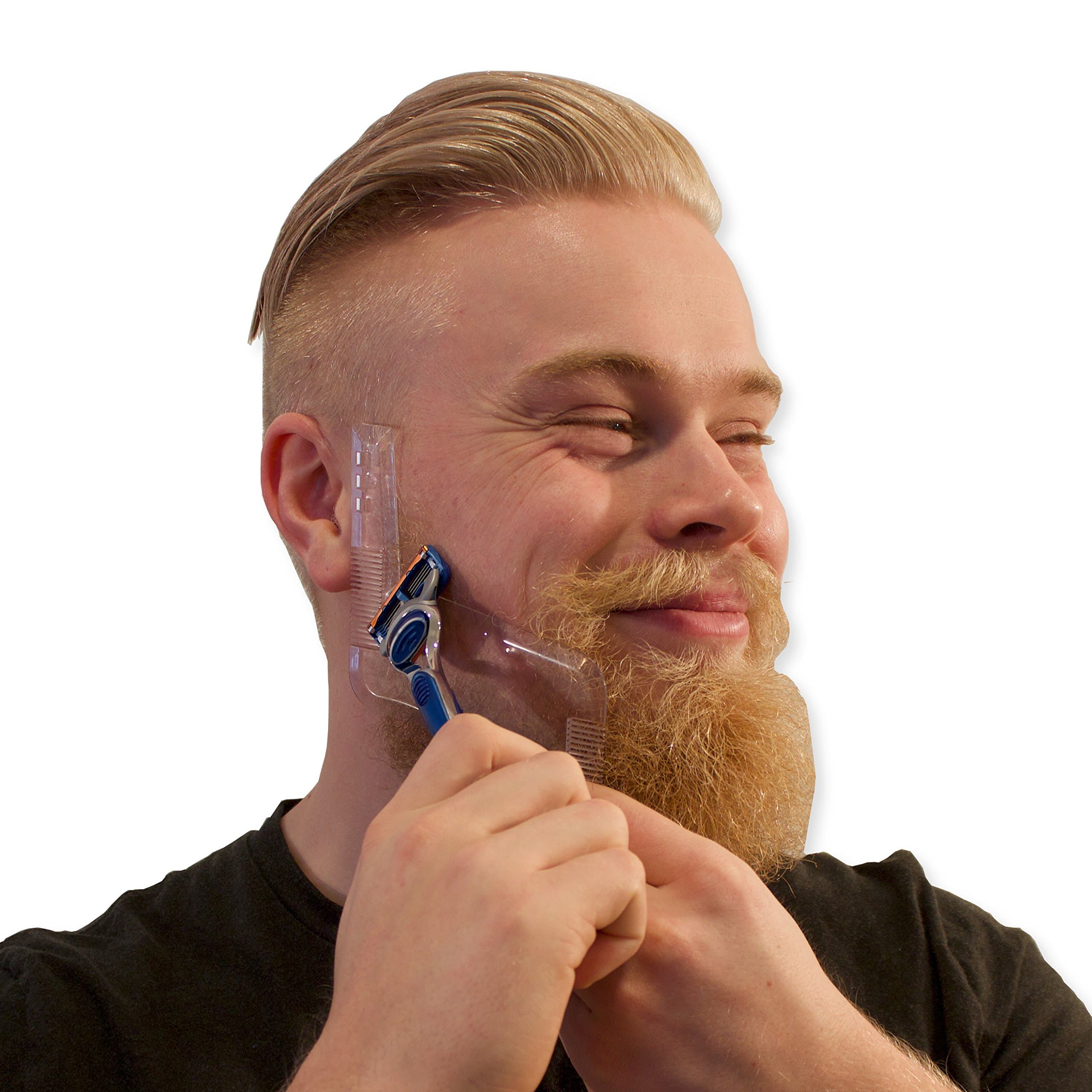 Mens Beard Shaping Tool - Best For Shaving Razor Sharp Beard and Neck Lines, Sideburns, Mustache. Transparent Beard Shaper Template Comb Kit - Works with Trimmers or Clippers - Makes a Perfect Gift