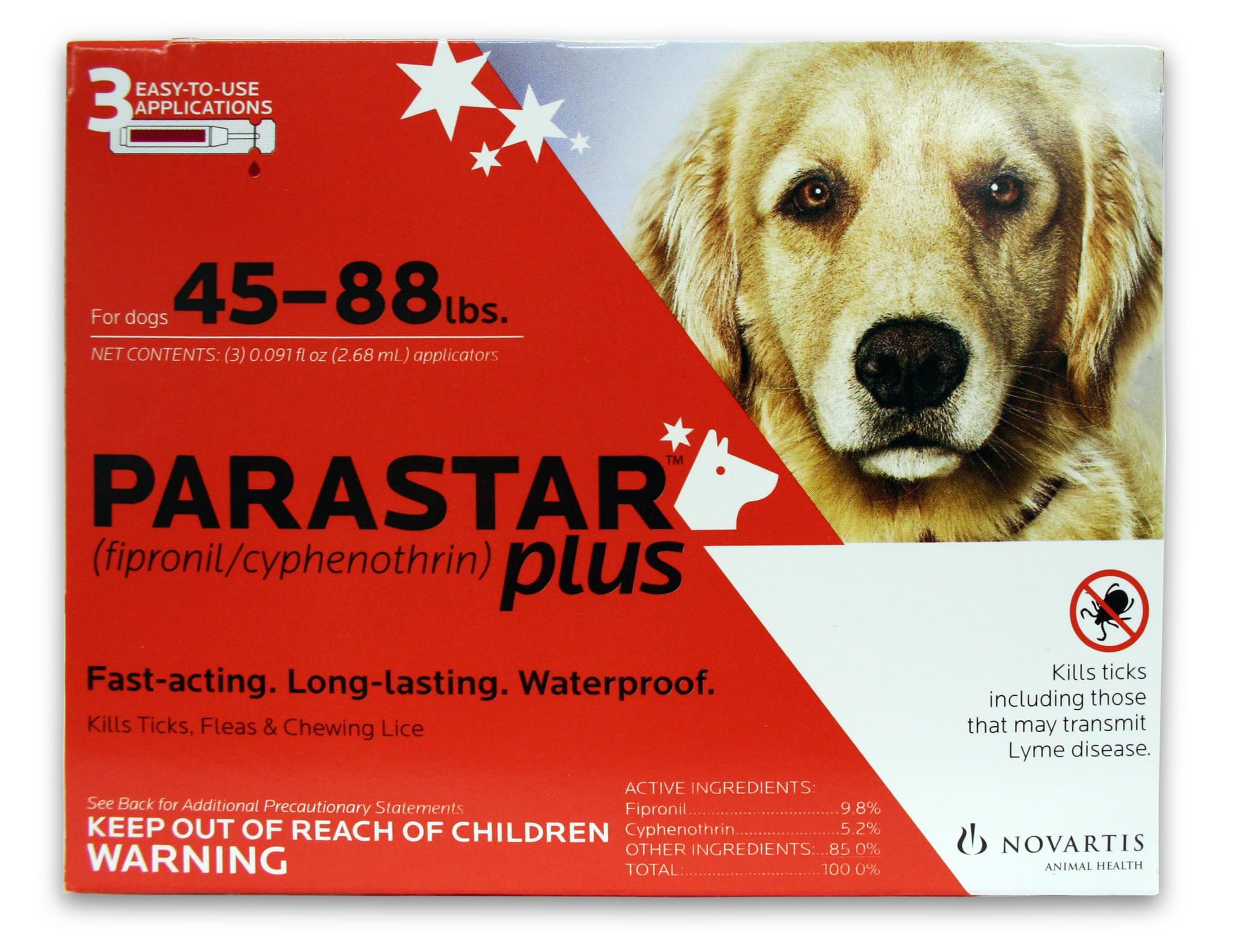 Parastar Plus Flea and Tick Control for Dogs, 45 to 88-Pound, Red