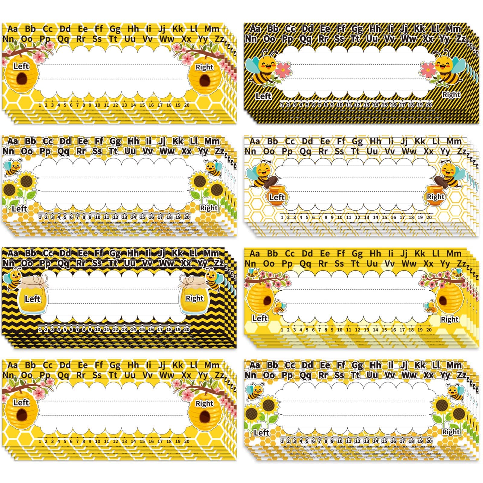 72pcs Bee Flat Name Plates with Alphabet Number Classroom Multi Purpose Name Tags Labels Self Adhesive Nameplates Decorations for Kids School Students Bulletin Board Offices Home Supplies Favors