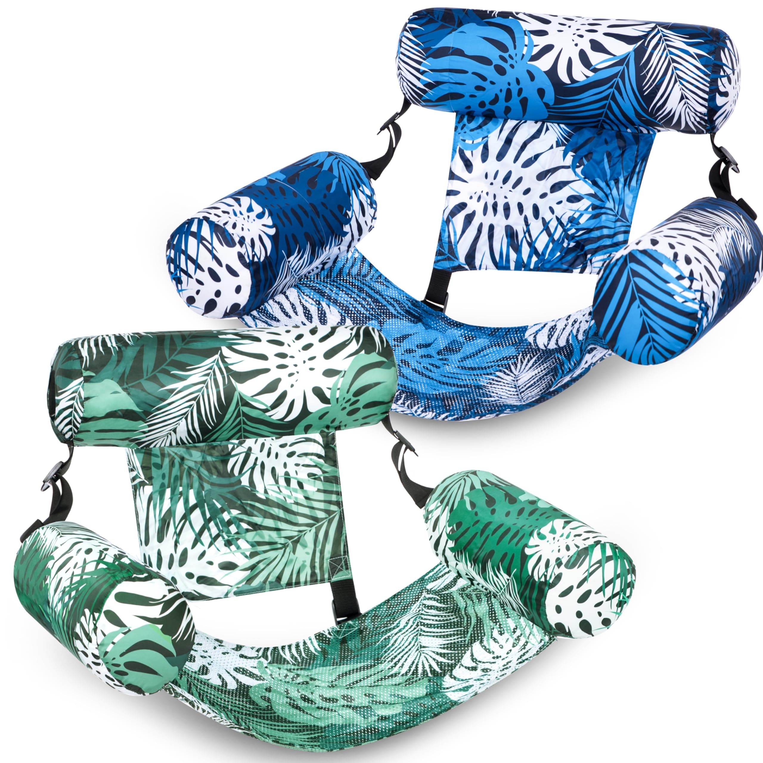 Sloosh Inflatable Pool Float Chairs, 2 Packs Adjustable Floating Noodle Chair with Tropical Flower Design Fabric Covered with Sling for Swimming Pool Water Chair Pool Lounger Floaties for Adults