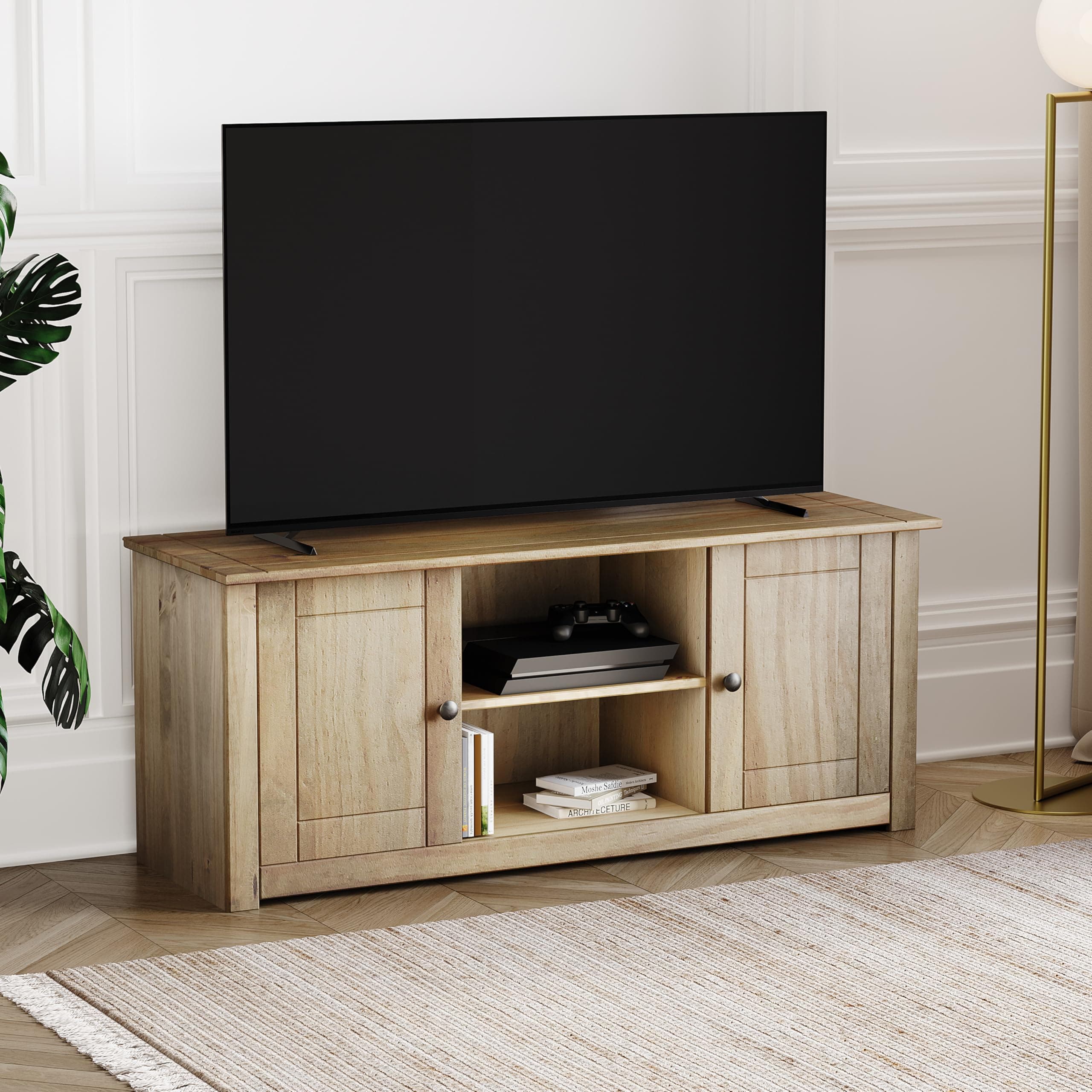 Vida Designs Panama Flat Screen TV Unit 2 Door 1 Shelf, Natural Pine Living Room Furniture