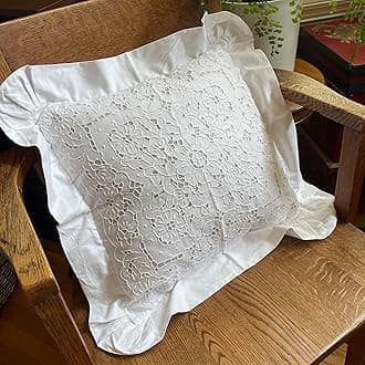 MODERN HEIRLOOM Embroidered and LACE 2-PC Pillow Decorative Pillow Set, 20 inches, Constance White 20" 2 Count