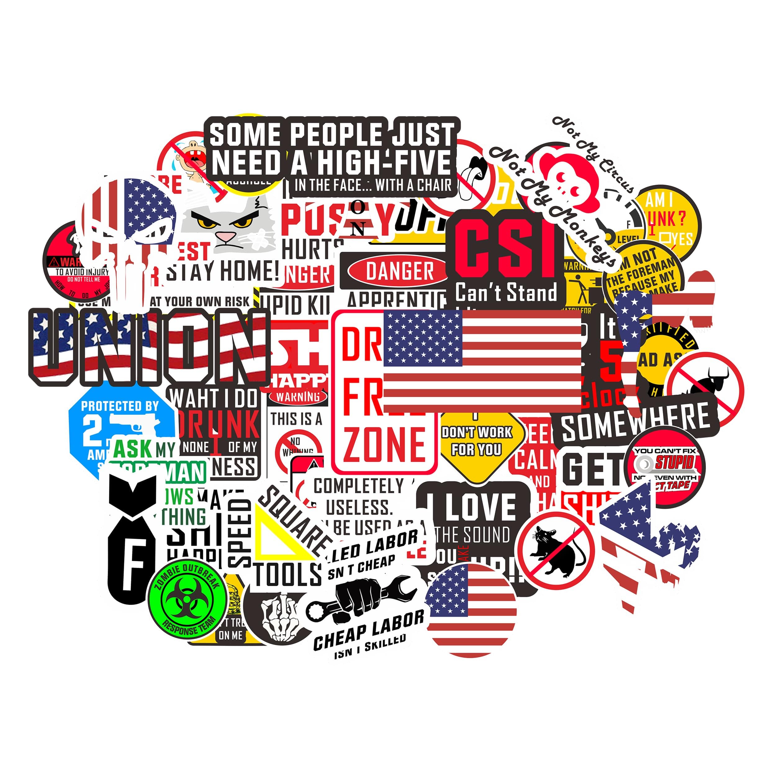 Big 50 PCS Hard Hat Stickers for Tool Box, Hardhat, Hood, Helmet, Funny Blue Collar Stickers, Prank Meme Vinyl and Waterproof Decal for Mechanics, Electricians, Union, Oilfield, Military, Construction