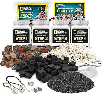 National Geographic Rock Tumbler Refill Kit – Rock Tumbling Supplies Including Rock Tumbler Grit and Polish Refill, Ceramic Media, GemFoam, 3 lbs Madagascar Rocks for Tumbling, Jewelry Accessories