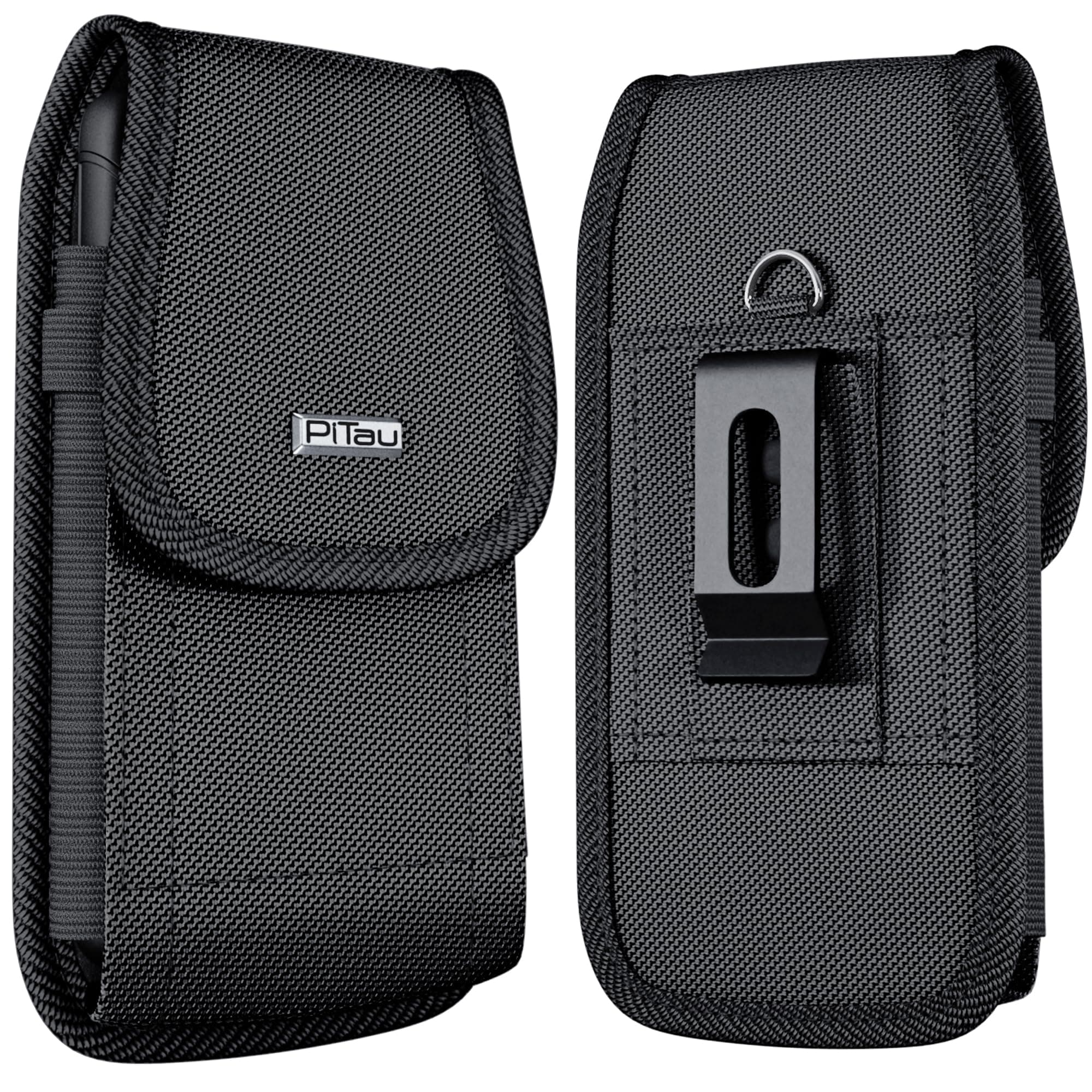 - PiTau Nylon Holster for Large iPhone Plus, Pro Max Models 16 15 14 13 12 11 Xs Max, Samsung Galaxy Plus S25+ S24+ S23+ S22+, Cell Phone Belt Holder Case with Clip, Pouch Fits Protective Cover, Black