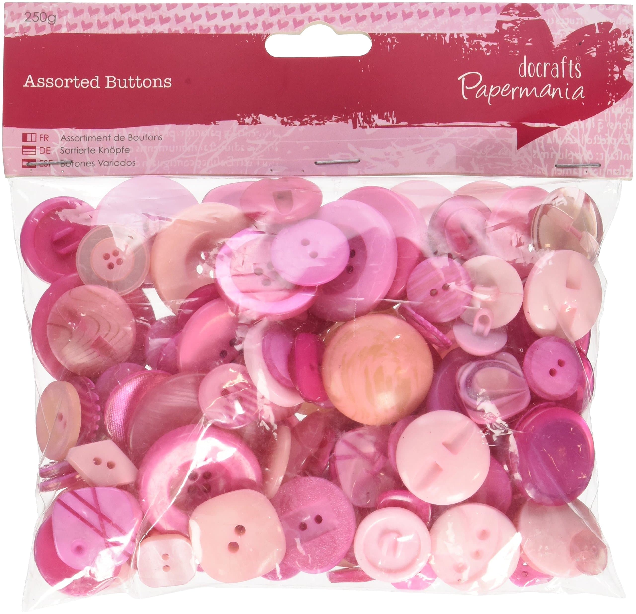 Papermania 250 g Assorted Buttons, Pink