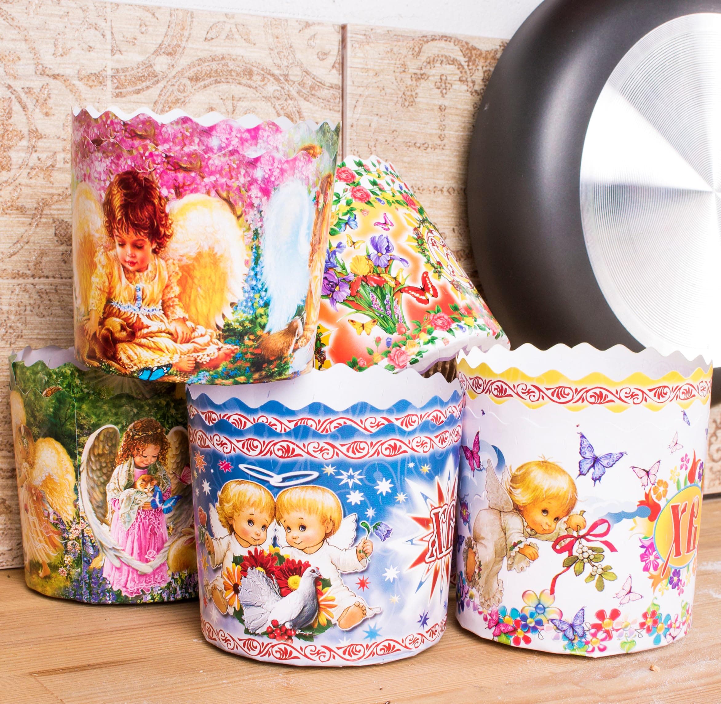 SHSH trade group 8 oz Easter Bread Paper Mold Paska |12 pcs| Kulich Mold Easter Bread Forms - Panettone Paper Mold Kulich Paper Mold - W 3.55 x H 3.35-In