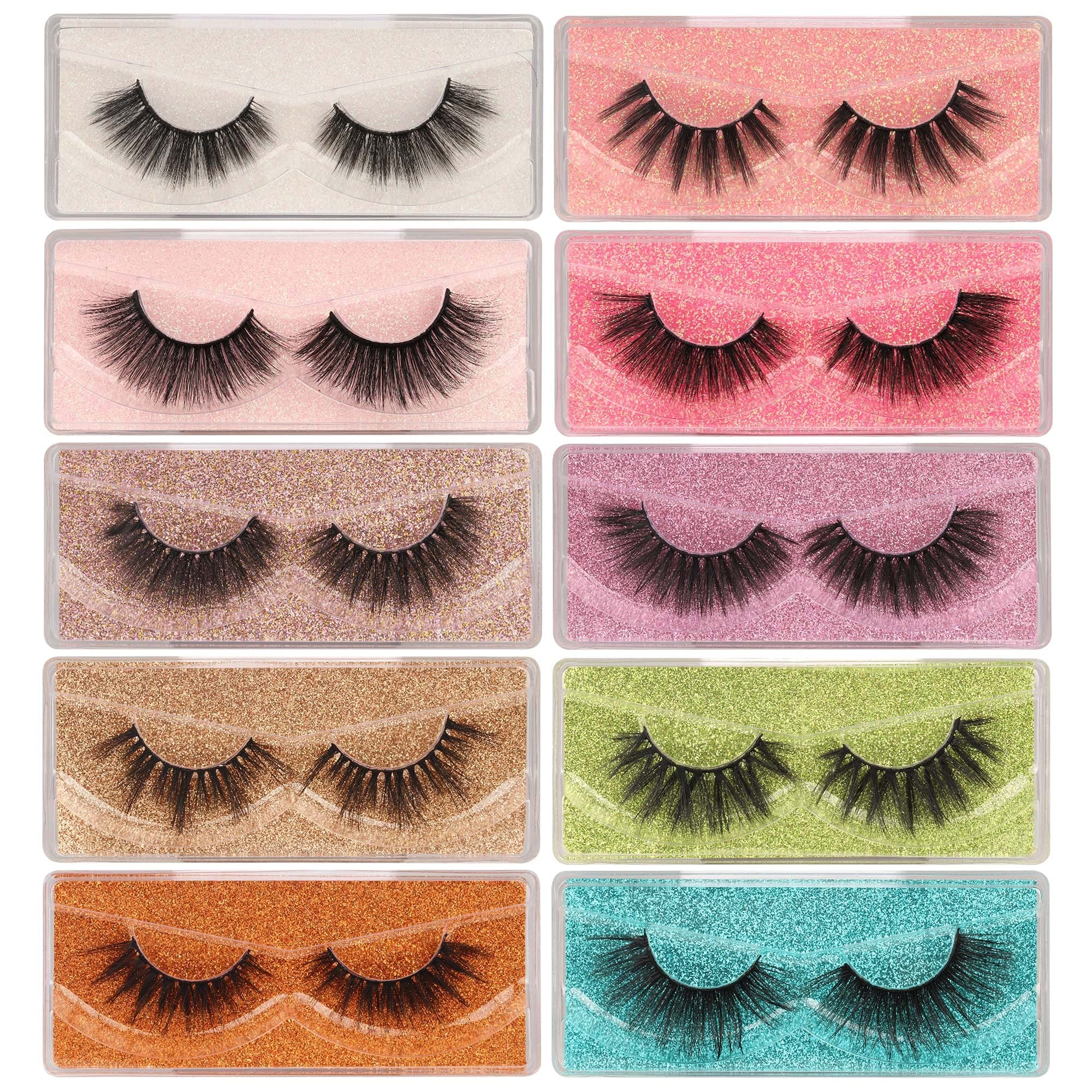 False Eyelashes 3D Faux Mink Lashes Pack 18mm 20mm Dramatic Fluffy Eyelashes 10 Pairs 10 Styles Mixed Thick Volume Soft Reusable Fake Eyelashes Bulk with Glitter Portable Boxes