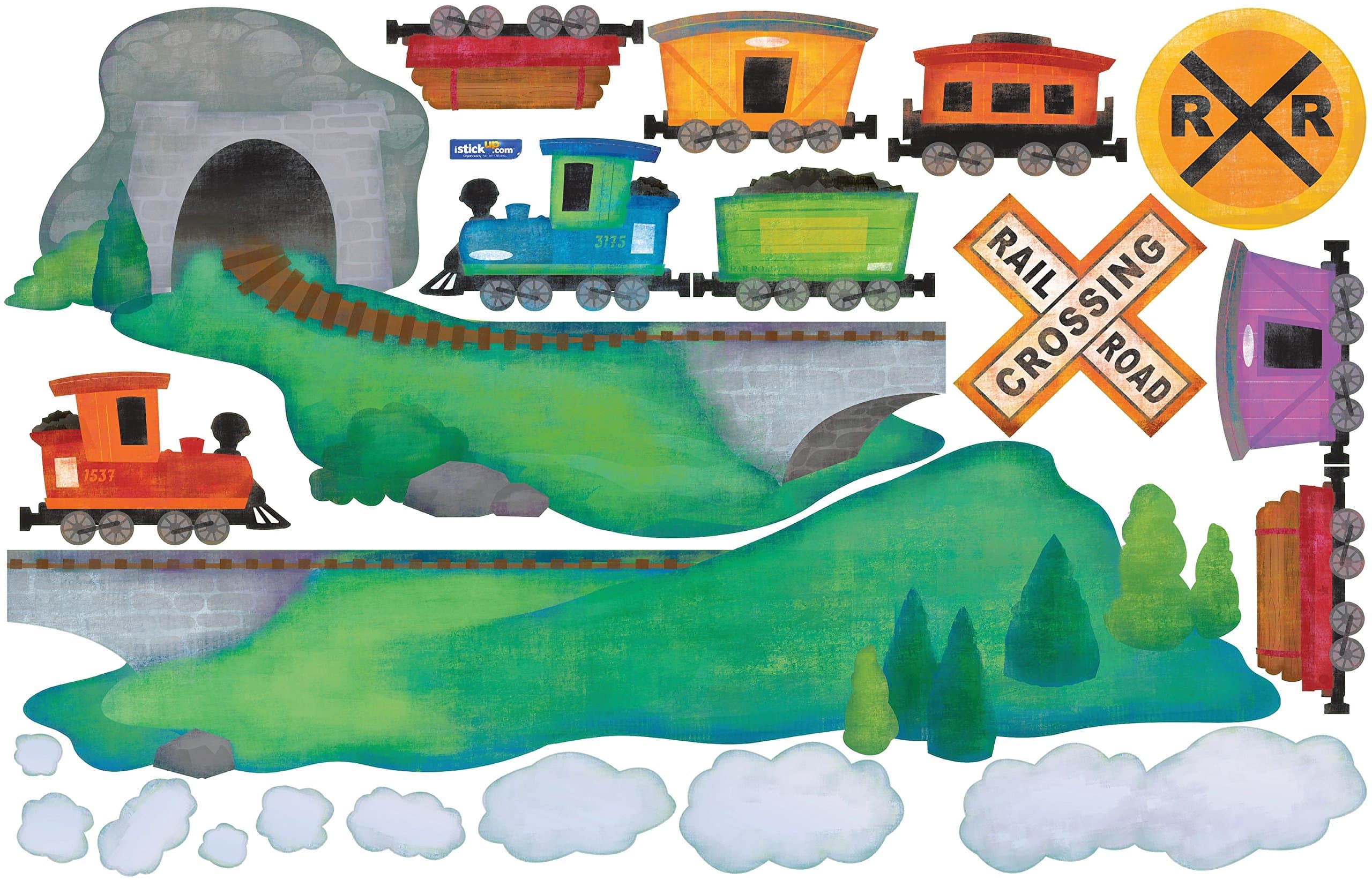 iStickUp Train Ride Removable Wall Decal, L, Green Multi