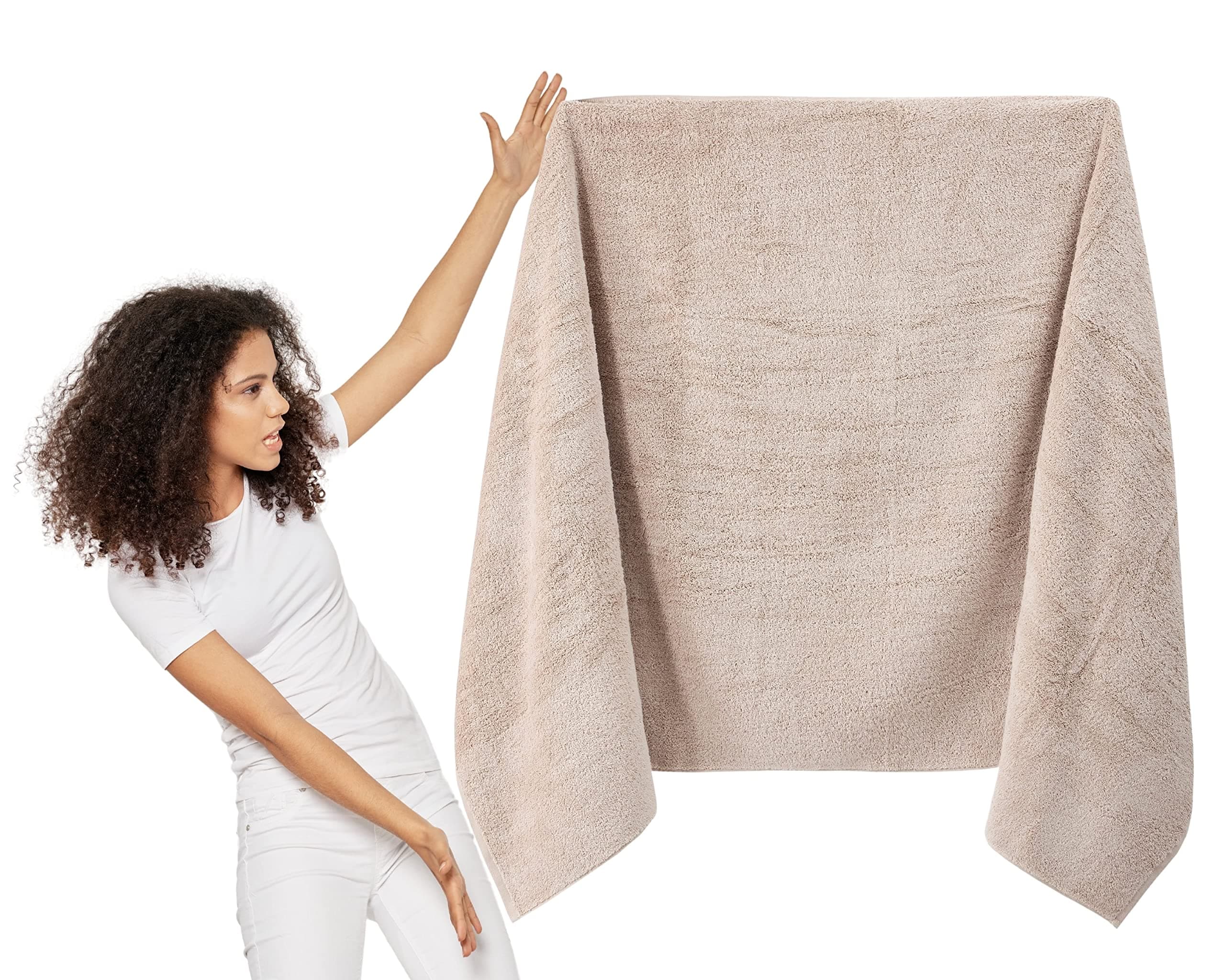 TEXTILOM 100% Turkish Cotton Oversized Luxury Bath Sheets, Jumbo & Extra Large Bath Towels Sheet for Bathroom and Shower with Maximum Softness & Absorbent (40 x 80 inches)- Beige