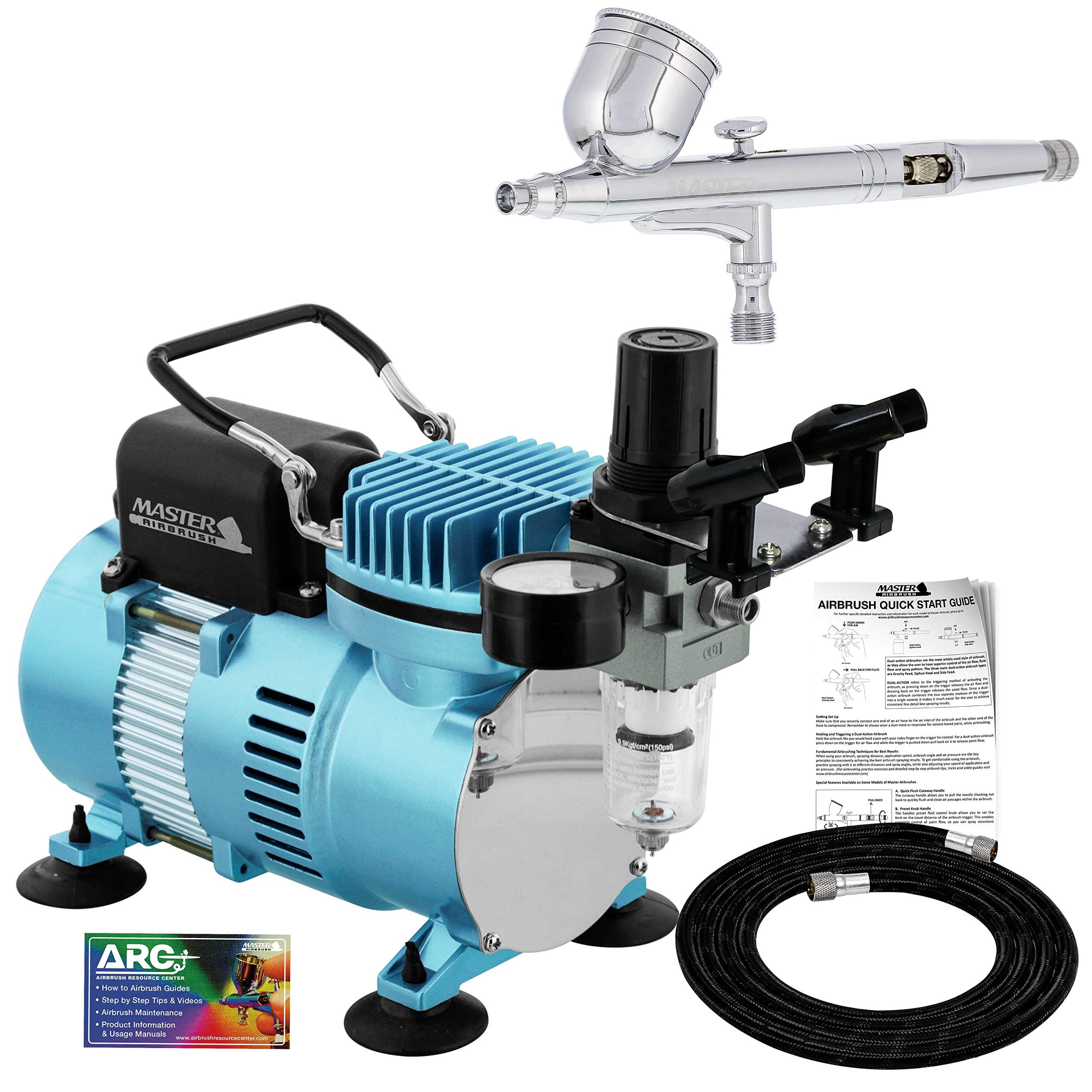 Cool Runner II Dual Fan Air Compressor System Kit with a G23 Gravity Feed Dual-Action Airbrush Set with 0.3 mm Tip - Hose, Holder, How-To Guide - Hobby, Auto, Cake, Tattoo, Body Art