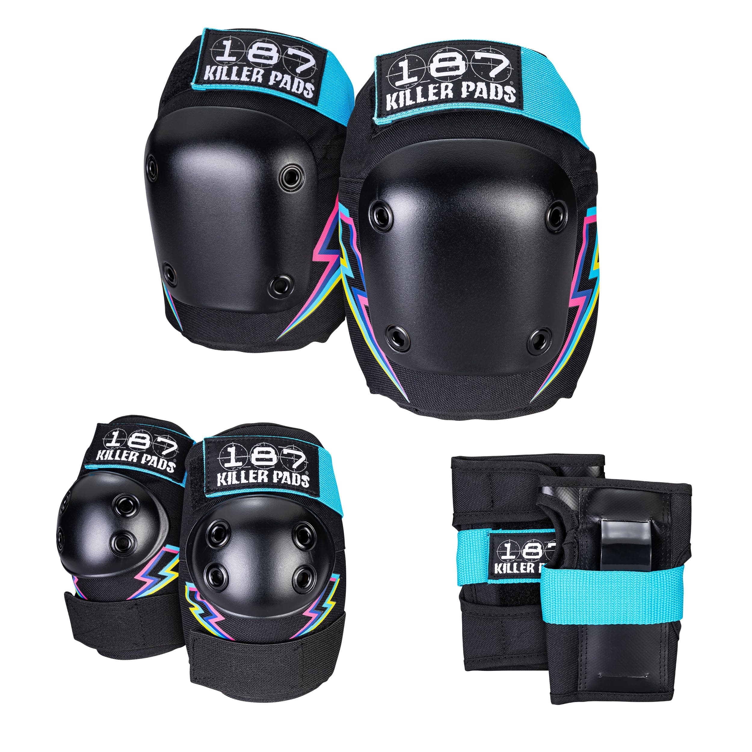 187 Killer Pads Six Pack Pad Set, Protective Gear for Elbows, Knees, and Wrists - Ideal for Skateboarding, Roller Skating, and Inline Skating