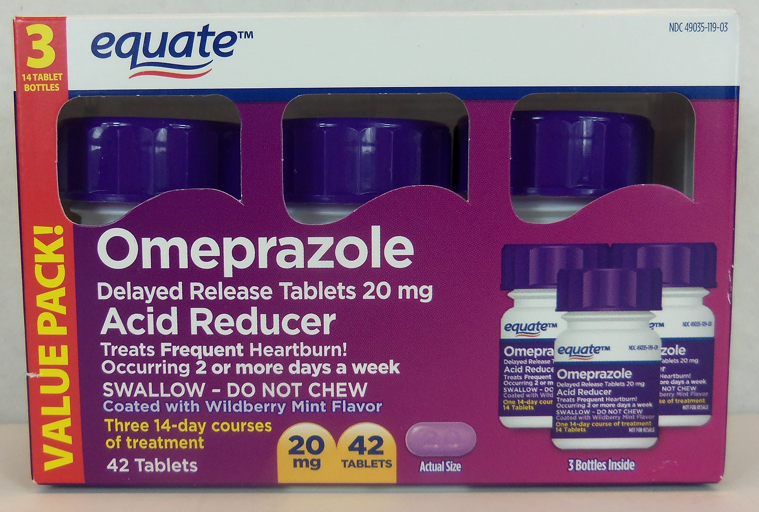 Equate Omeprazole Wildberry Mint 42 Count 20 Mg