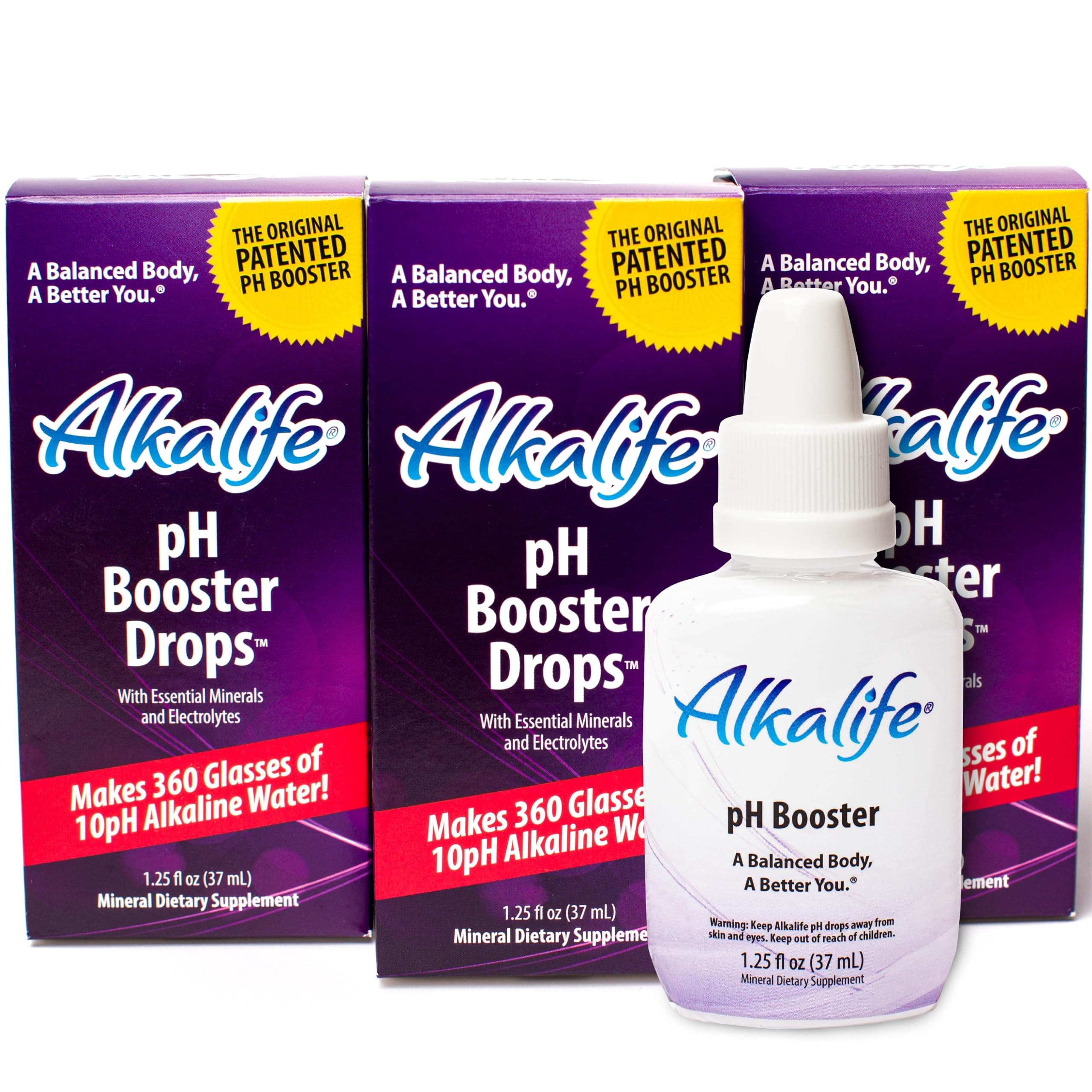 Alkalife pH Booster Drops, 3 Pack, Turn Any Drinking Water Into pH 10 Alkaline Water, 360 Servings Per Bottle, The Original Patented Formula, Electrolytes & Minerals